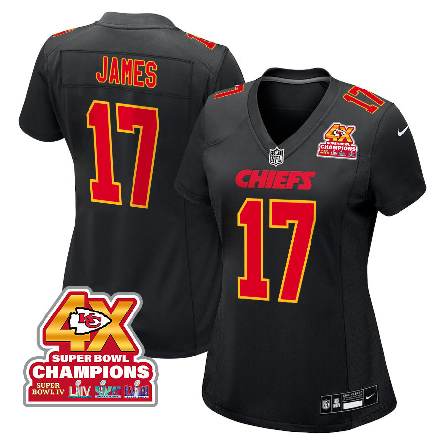 Richie James 17 Kansas City Chiefs Super Bowl LVIII Champions 4X Fashion Game Carbon Black NFL Jersey Women's