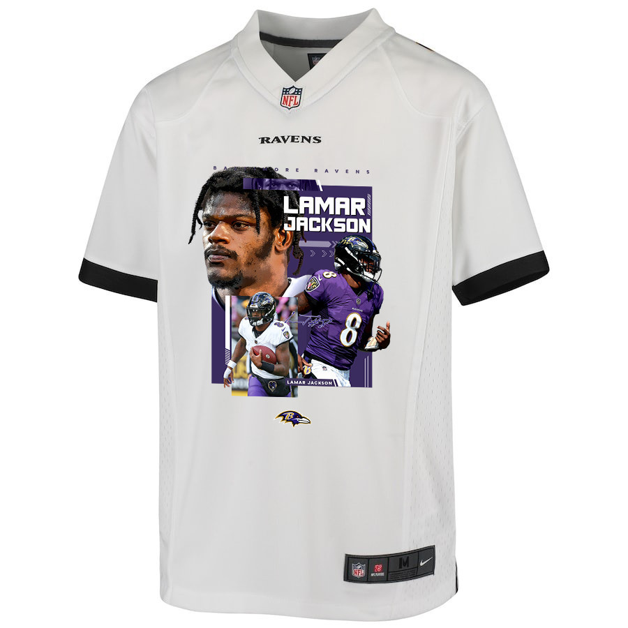 Lamar Jackson 8 Baltimore Ravens Cobra Jackson Game White NFL Jersey Youth