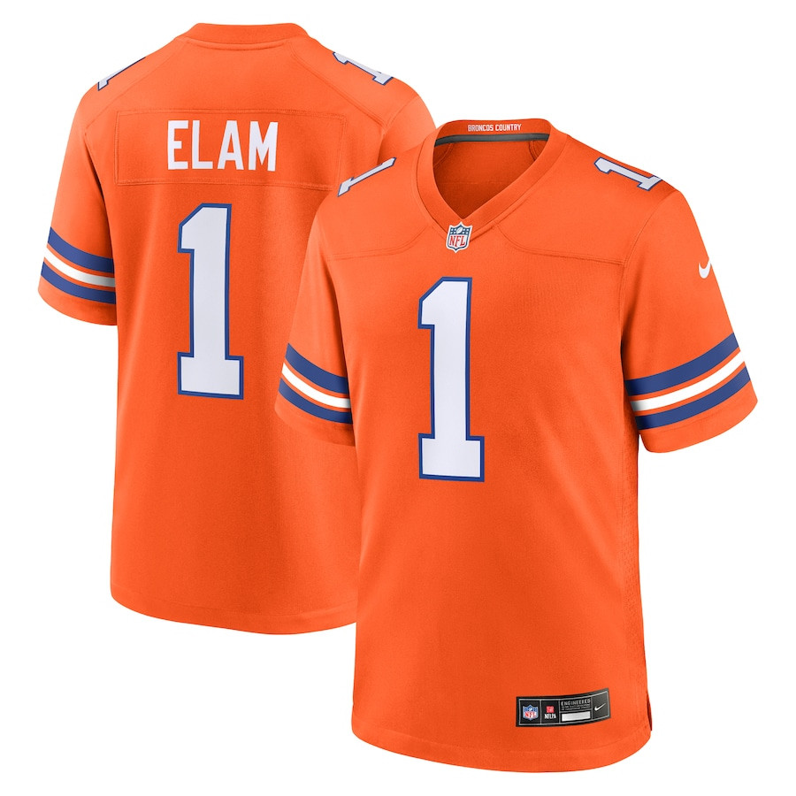 Jason Elam 1 Denver Broncos Mile High Collection 1977 Throwback Retired Player Game Orange NFL Jersey Men's