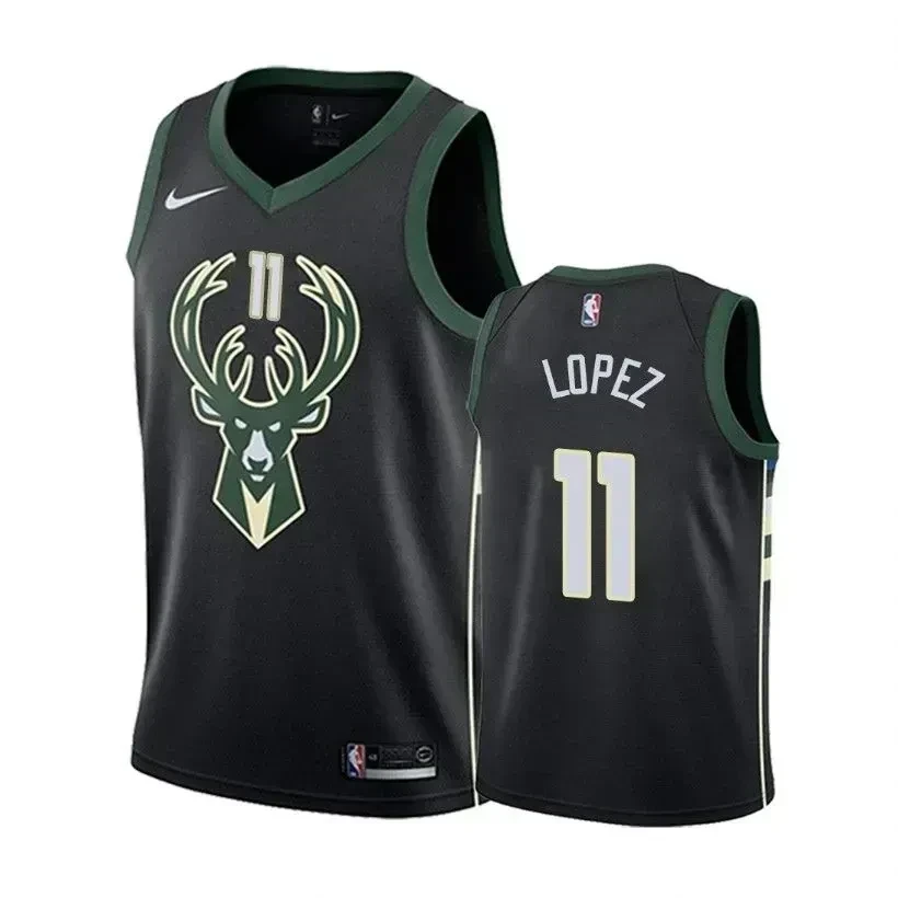 Milwaukee Bucks Brook Lopez 11 Statet Black NBA Jersey Men's
