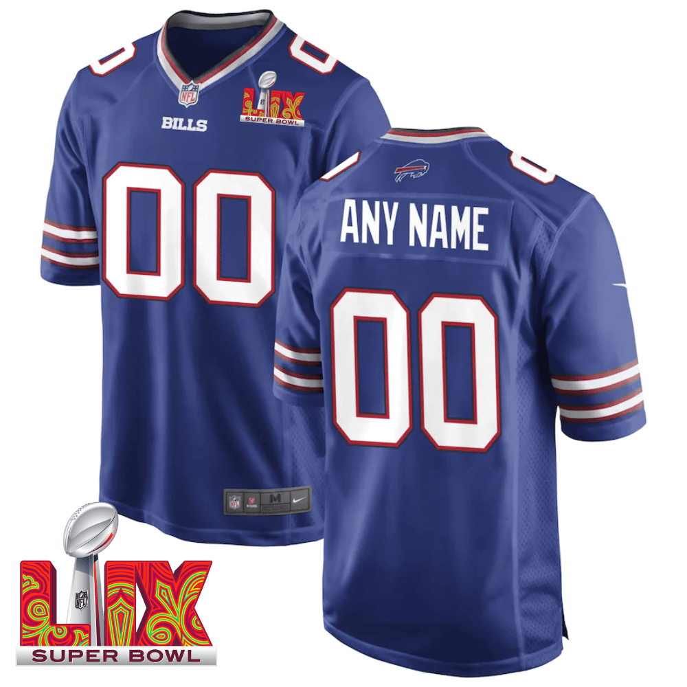 Buffalo Bills Super Bowl LIX Patch Game Custom Royal NFL Jersey Men's