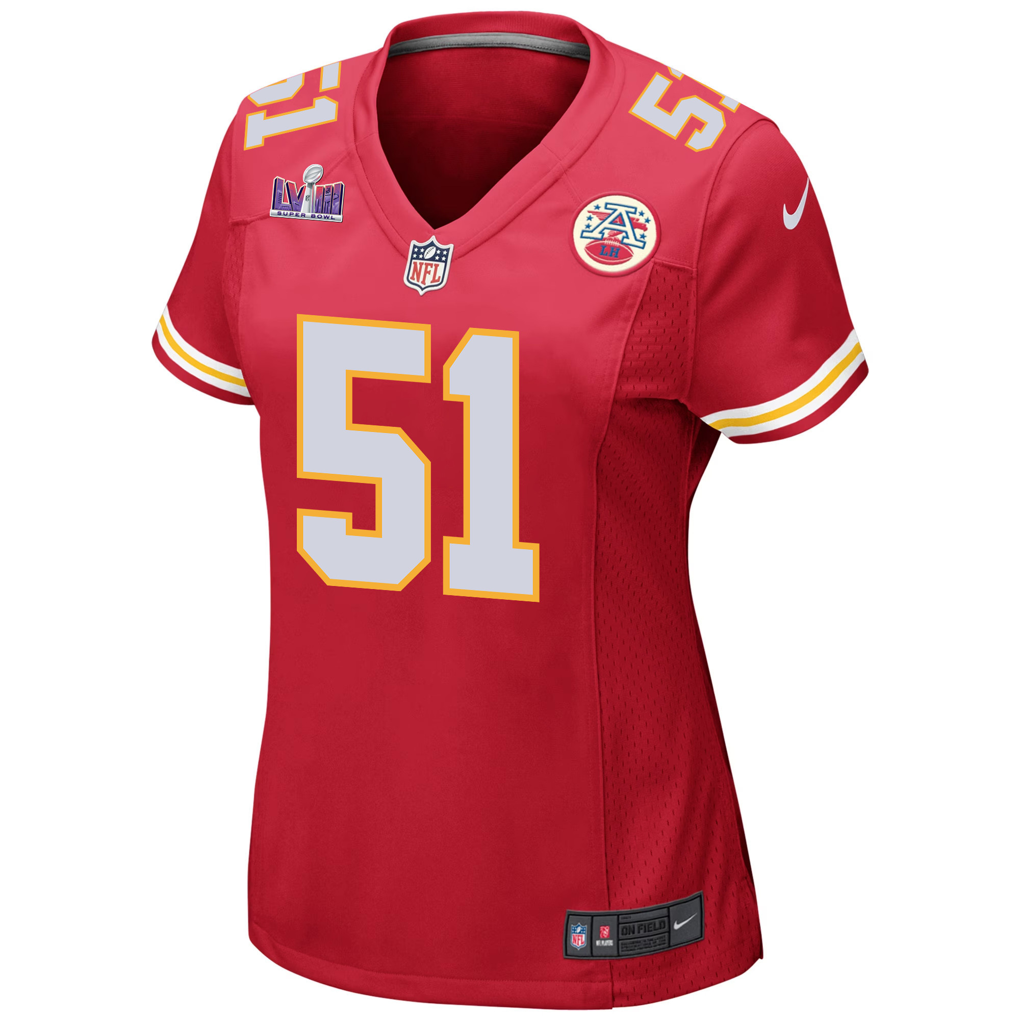Mike Danna 51 Kansas City Chiefs Super Bowl LVIII Patch Game Red NFL Jersey Women's