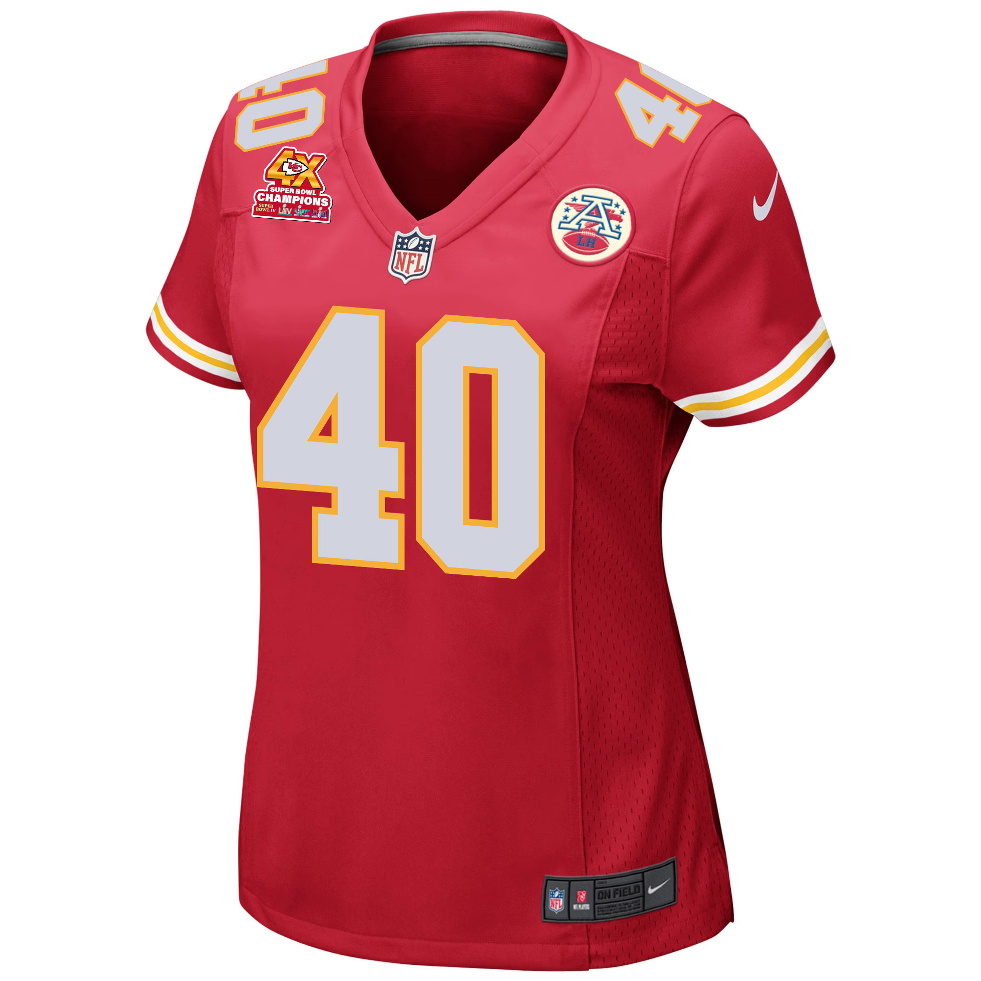 Ekow Boye-Doe 40 Kansas City Chiefs Super Bowl LVIII Champions 4X Game Red NFL Jersey Women's