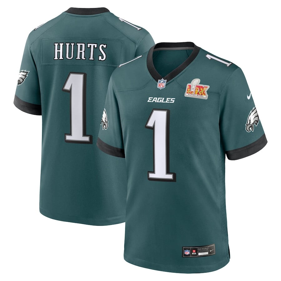 Jalen Hurts 1 Philadelphia Eagles Super Bowl LIX Game Player Midnight Green NFL Jersey Men's