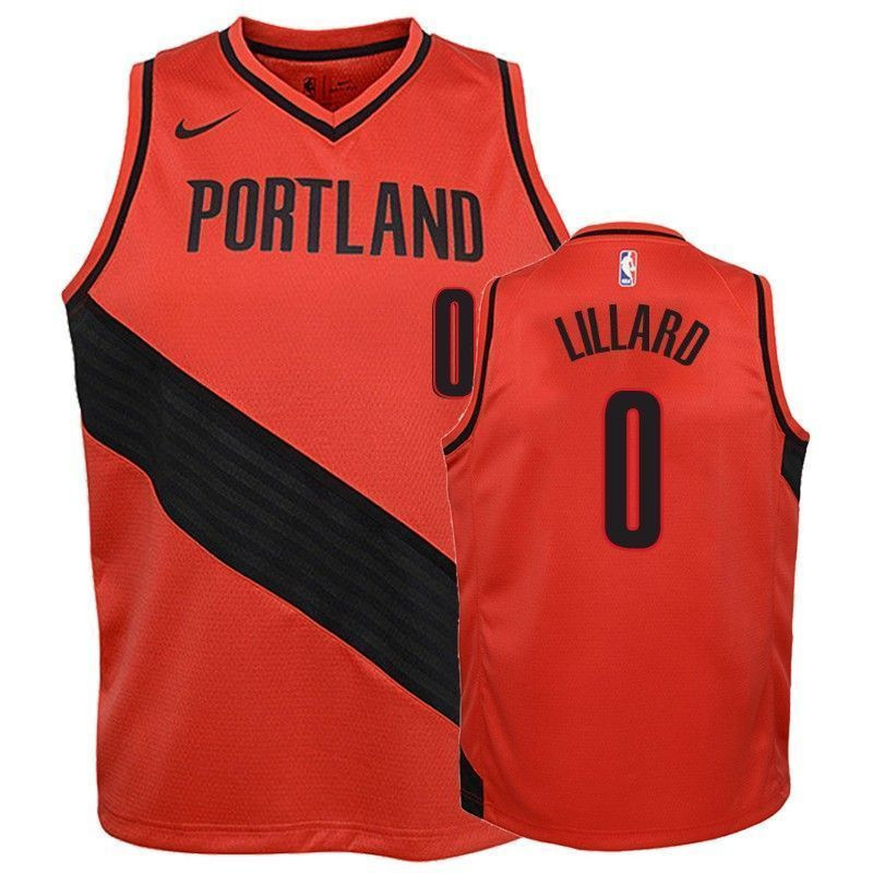 Blazers Damian Lillard 0 Statet Red NBA Jersey Youth
