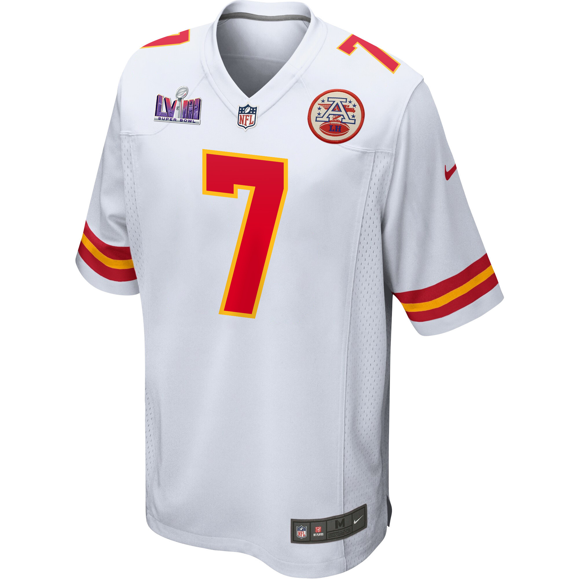 Harrison Butker 7 Kansas City Chiefs Super Bowl LVIII Patch Game White NFL Jersey Men's