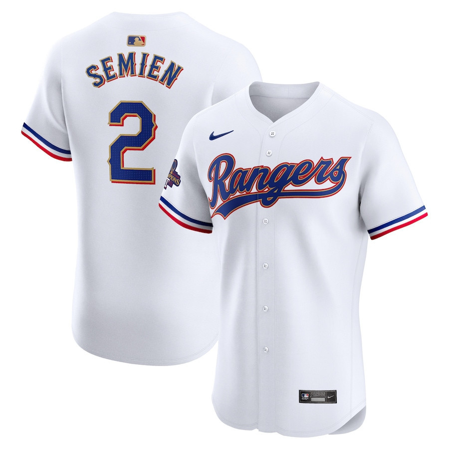 Marcus Semien 2 Texas Rangers 2024 Gold Collection ELITE Player White MLB Jersey Men's