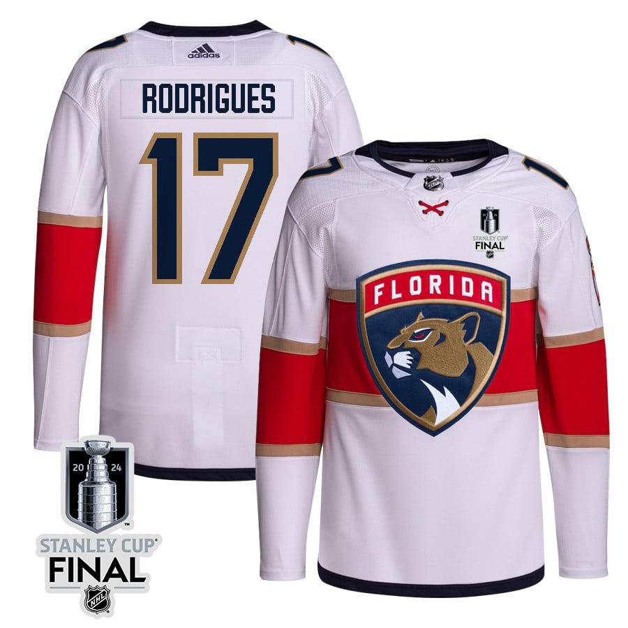 Evan Rodrigues 17 Florida Panthers 2024 STANLEY CUP Final Away Breakaway White NHL Jersey Men's