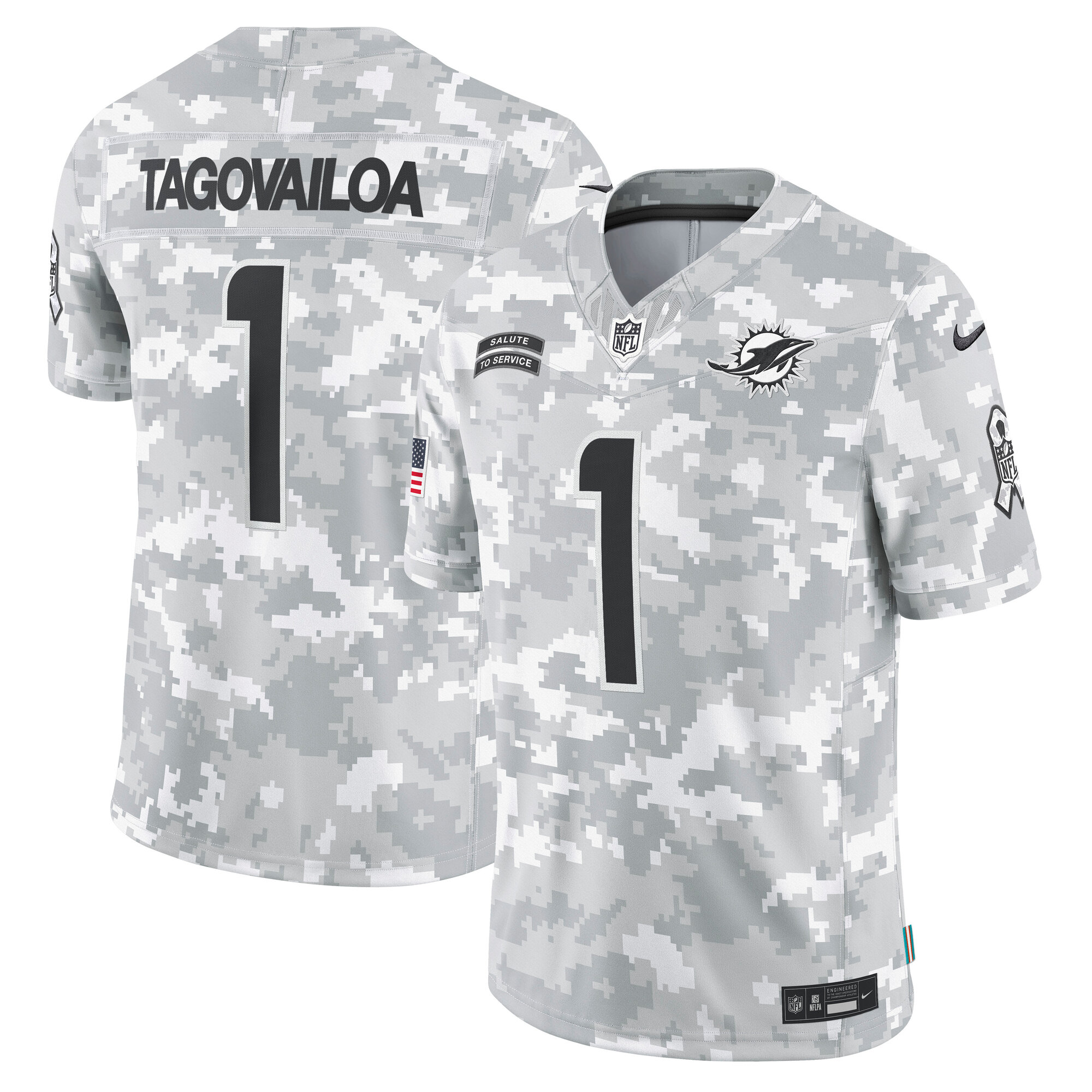 Miami Dolphins Tua Tagovailoa Arctic Camo 2024 Salute to Service Limited NFL Jersey Men's