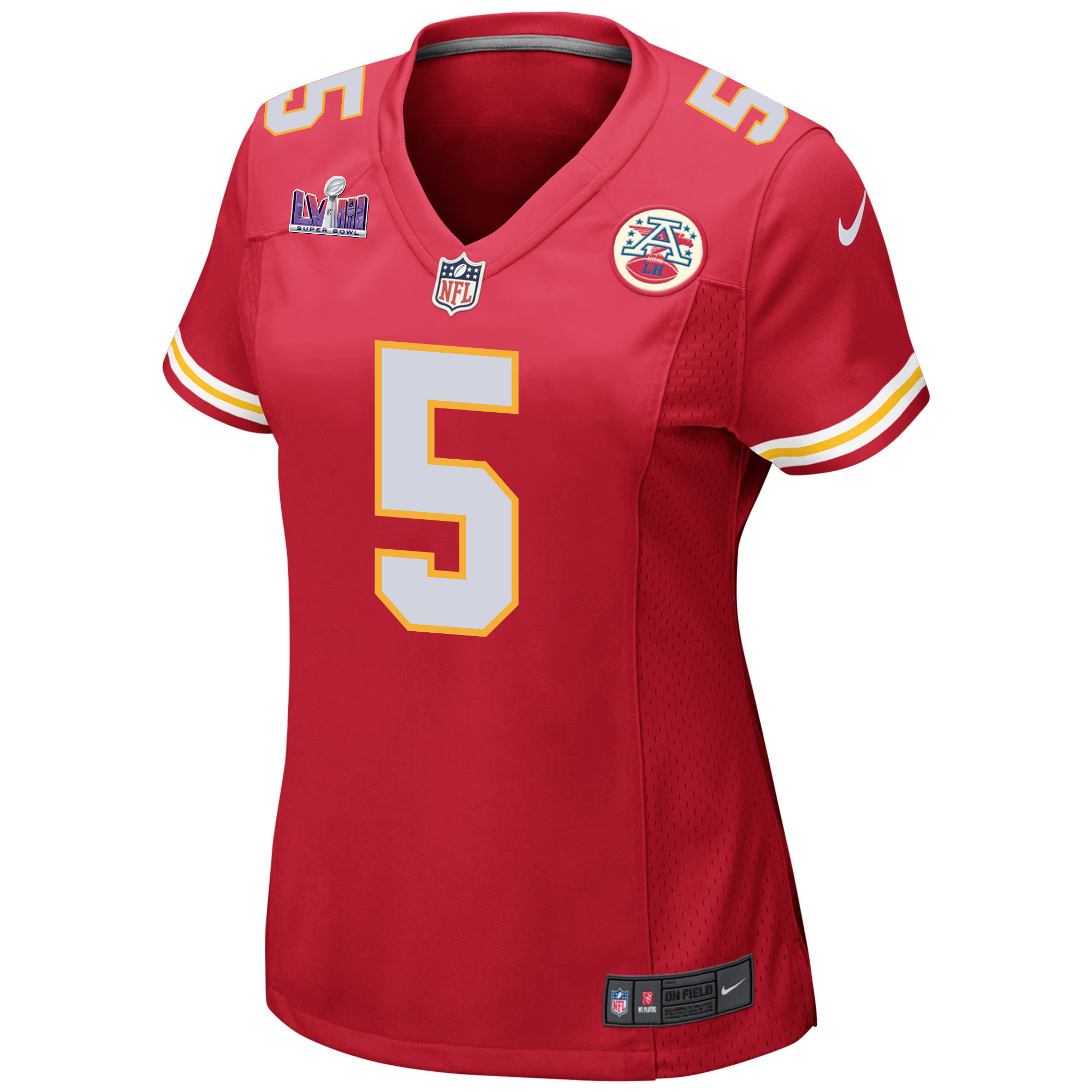 Tommy Townsend 5 Kansas City Chiefs Super Bowl LVIII Patch Game Red NFL Jersey Women's