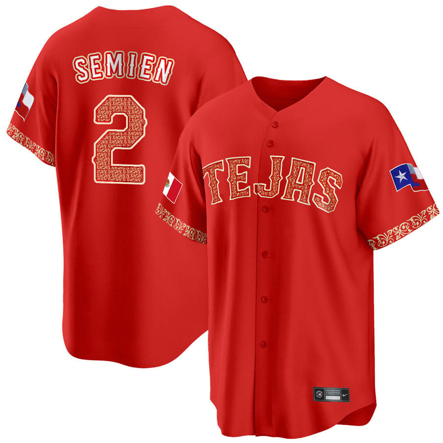 Marcus Semien 2 Texas Rangers Mexican Collection Red MLB Jersey Men's