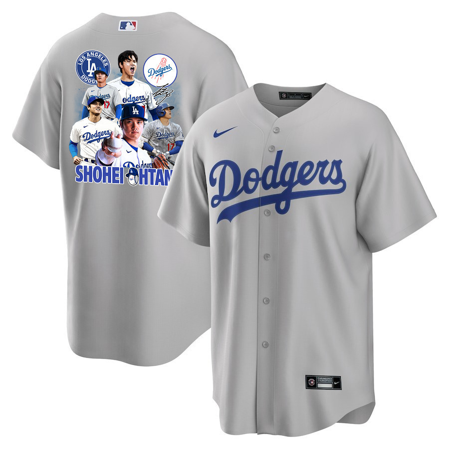 Shohei Ohtani 17 Los Angeles Dodgers Signed Sho King 2023 Road Gray MLB Jersey Men's