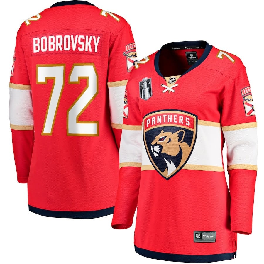 Sergei Bobrovsky 72 Florida Panthers 2023 Stanley Cup Final Home Breakaway Player Red NHL Jersey Women's
