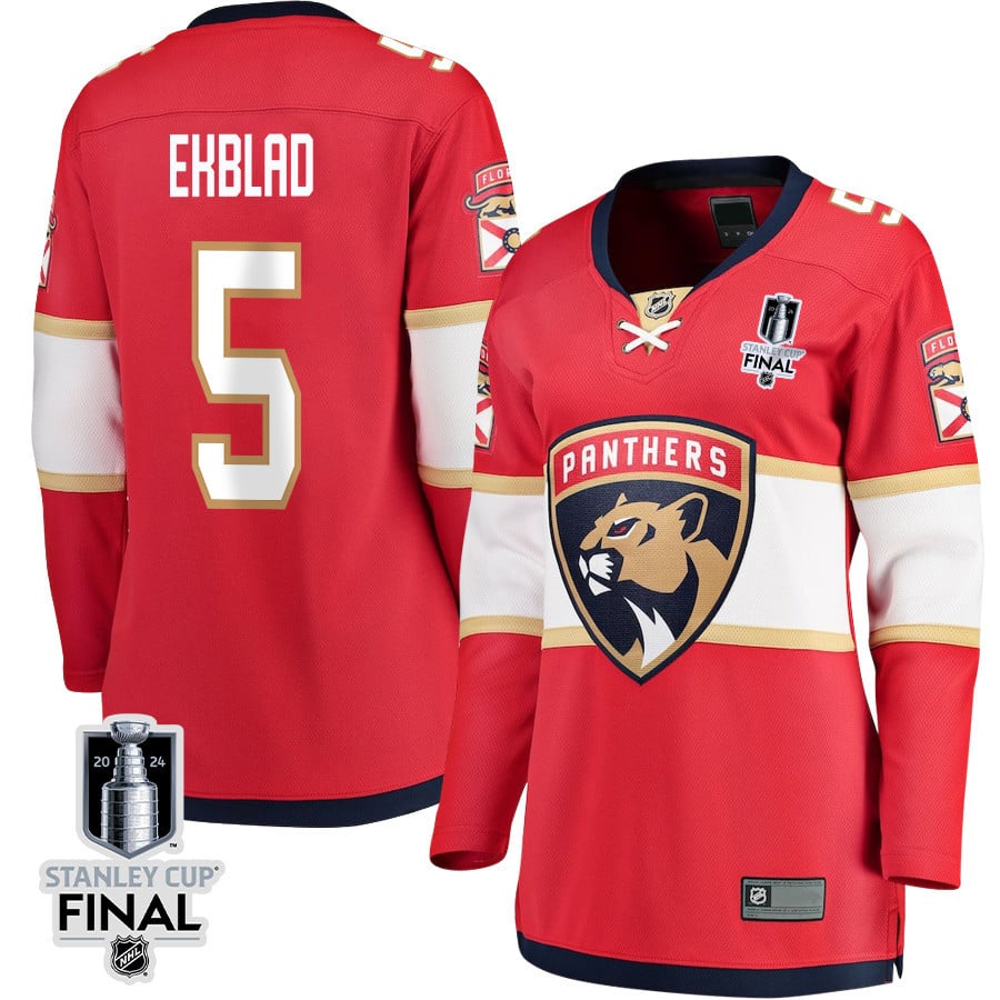 Aaron Ekblad 5 Florida Panthers 2024 STANLEY CUP Final Home Breakaway Red NHL Jersey Women's