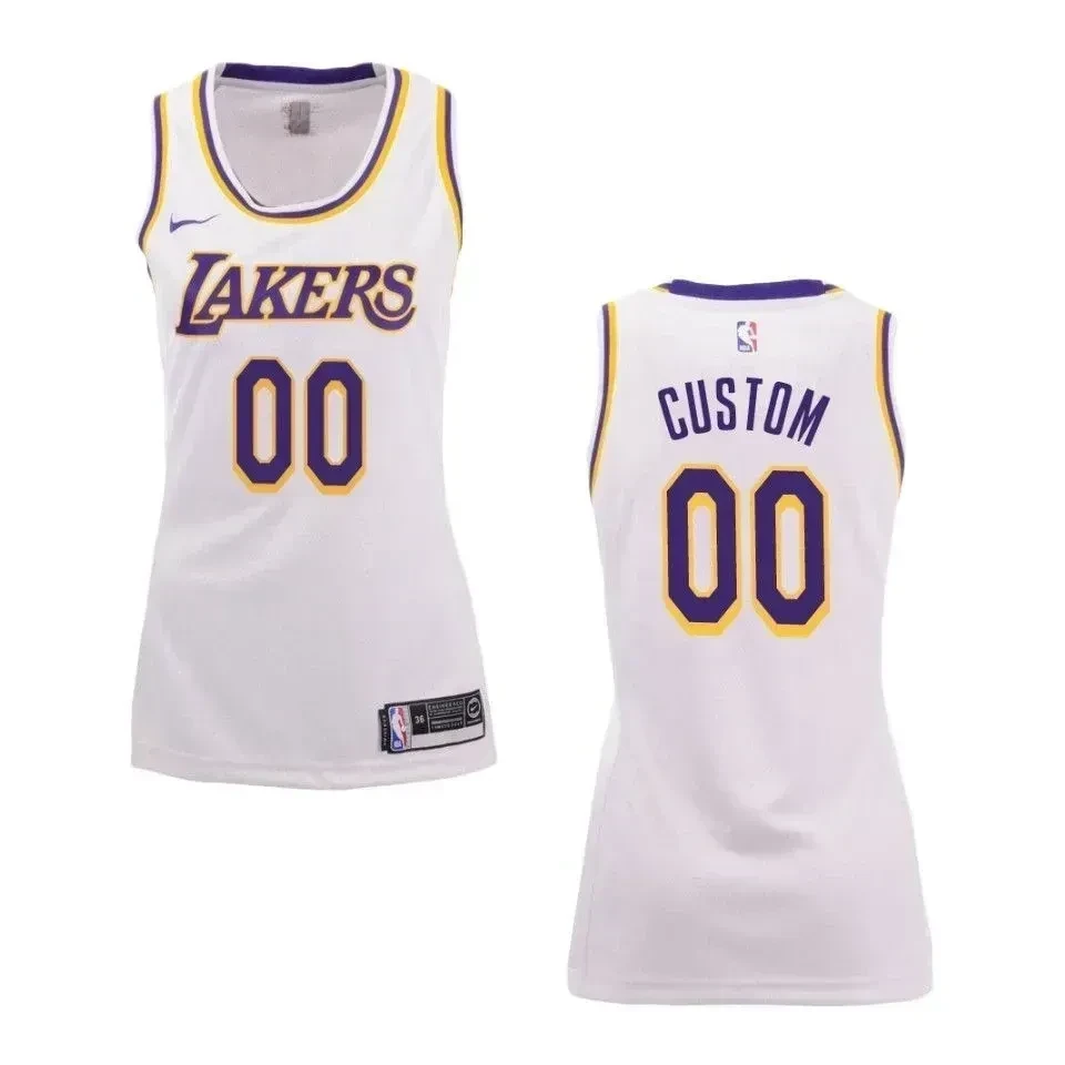 Los Angeles Lakers 00 Custom Association Swingman White NBA Jersey Women's