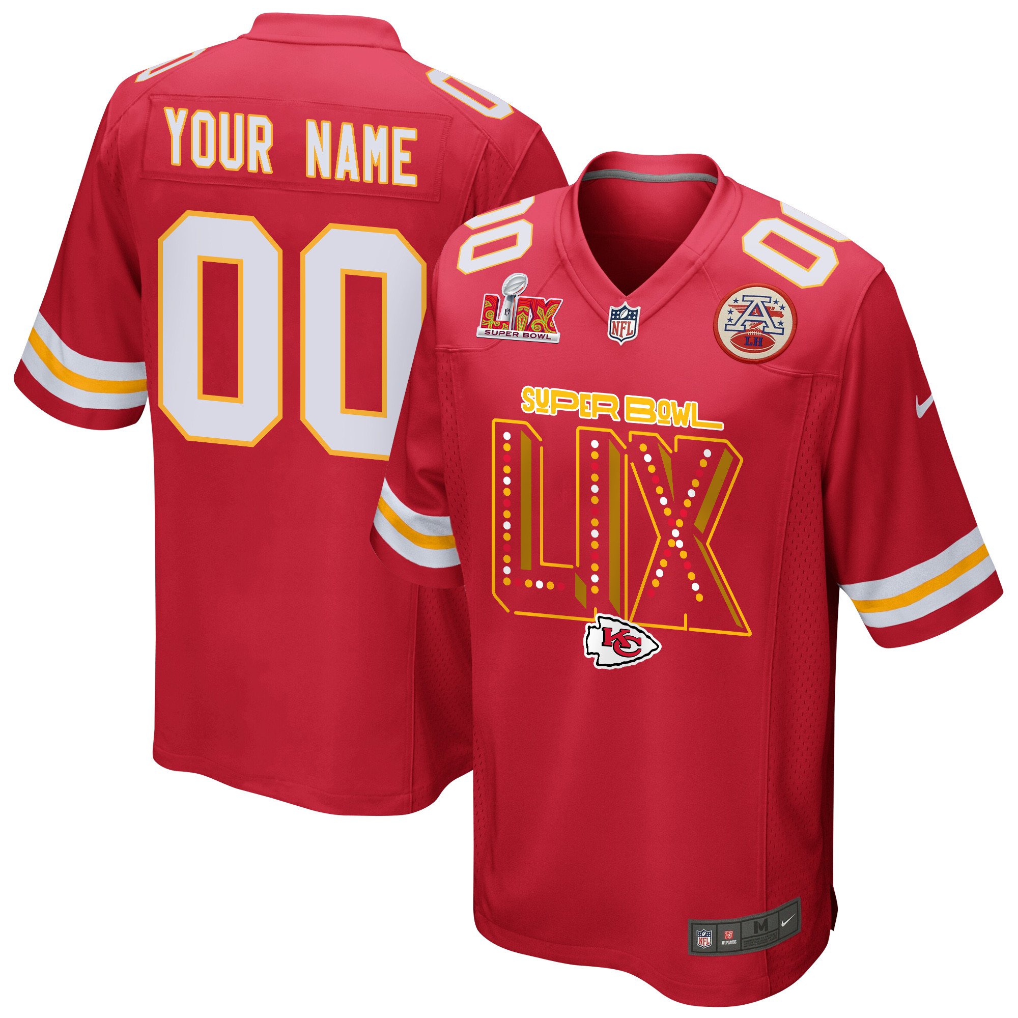 Kansas City Chiefs Super Bowl LIX V2 Game Custom Red NFL Jersey Men's