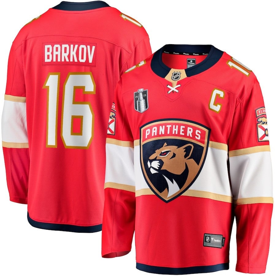 Aleksander Barkov 16 Florida Panthers 2023 Stanley Cup Final Home Breakaway Player Red NHL Jersey Men's