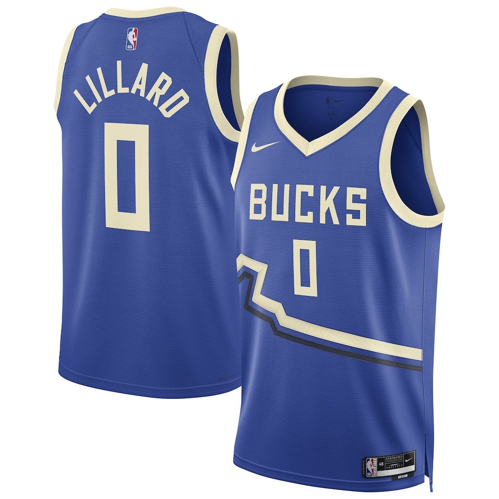 Damian Lillard 0 Milwaukee Bucks Unisex 2024/25 Swingman Player City Edition Royal NBA Jersey Unisex