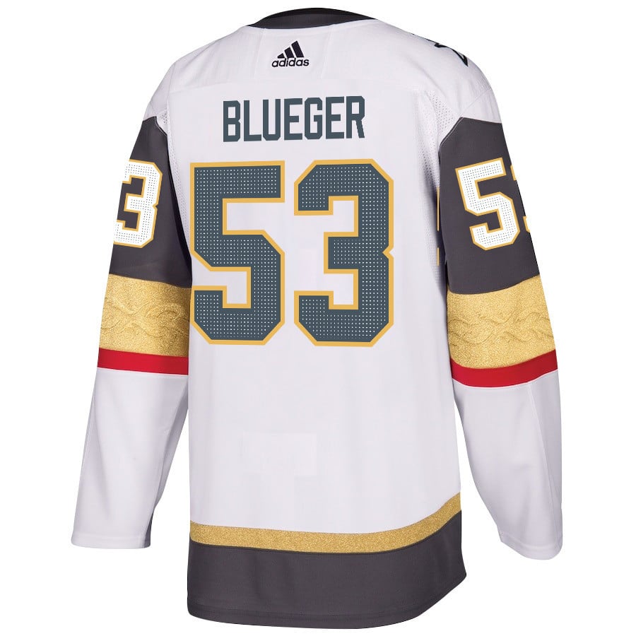 Teddy Blueger 53 Vegas Golden Knights Stanley Cup 2023 Champions Patch Away Breakaway White NHL Jersey Men's