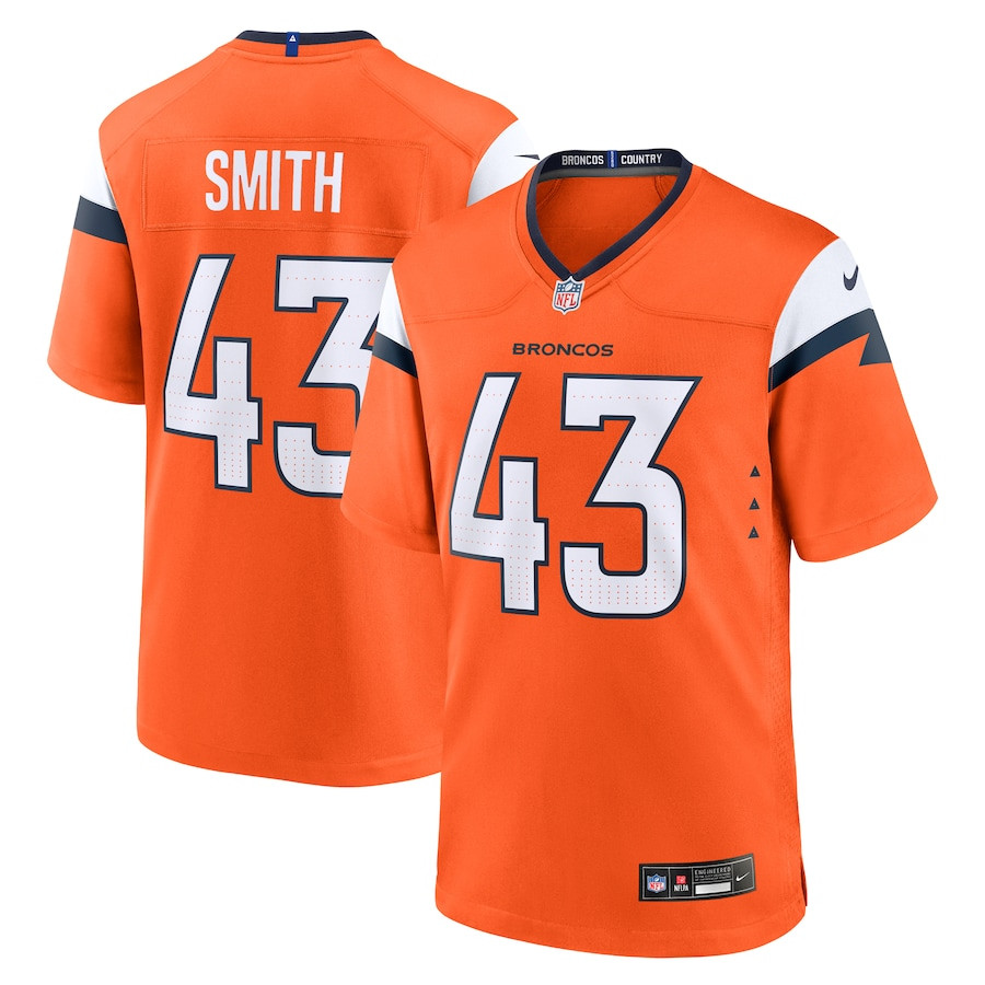Keidron Smith 43 Denver Broncos Team Game Orange NFL Jersey Men's
