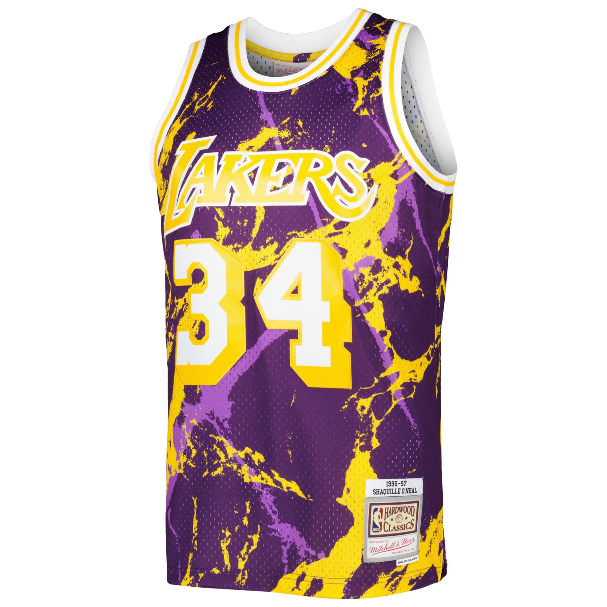 Mitchell Ness Shaquille O'Neal Purple Los Angeles Lakers 1996/97 Hardwood Classics Marble Swingman NBA Jersey Men's