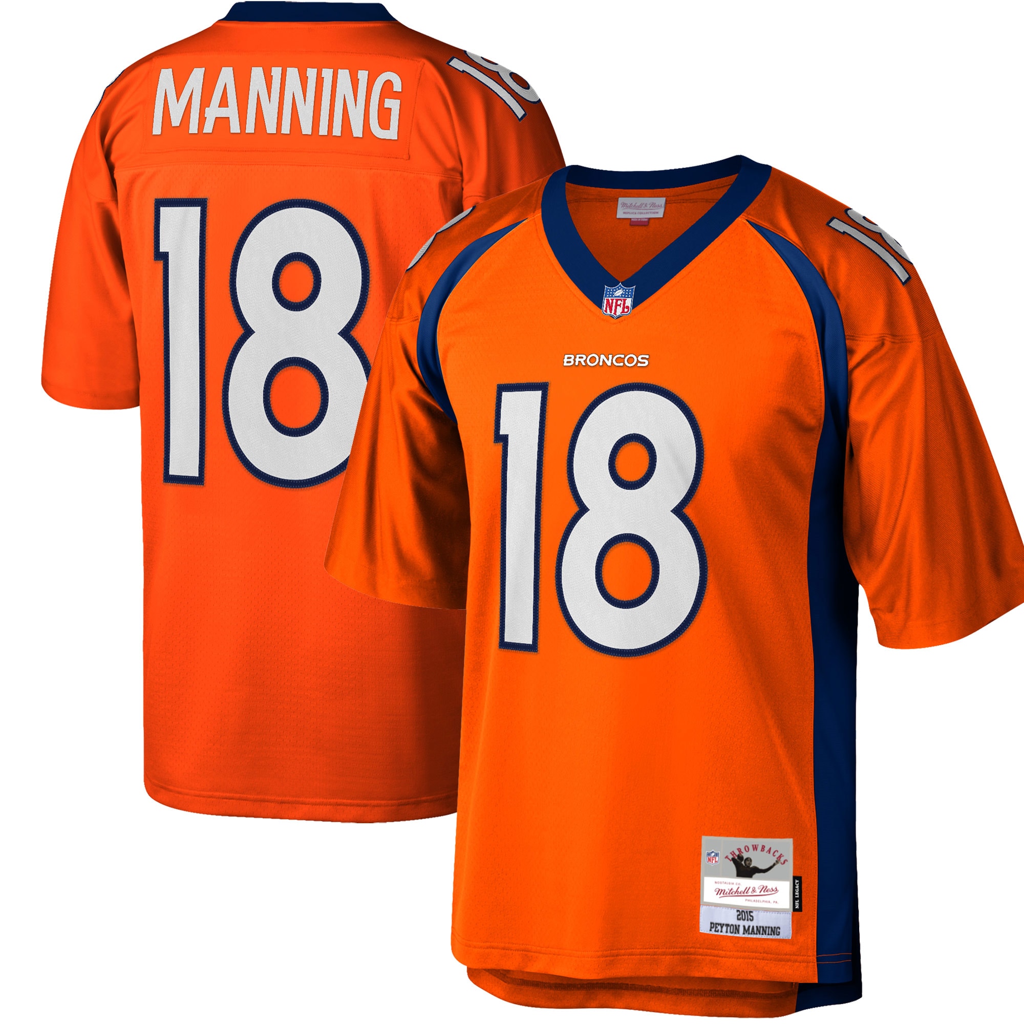 Denver Broncos Peyton Manning Mitchell Ness Orange Big Tall 2015 Retired Player NFL Jersey Men's