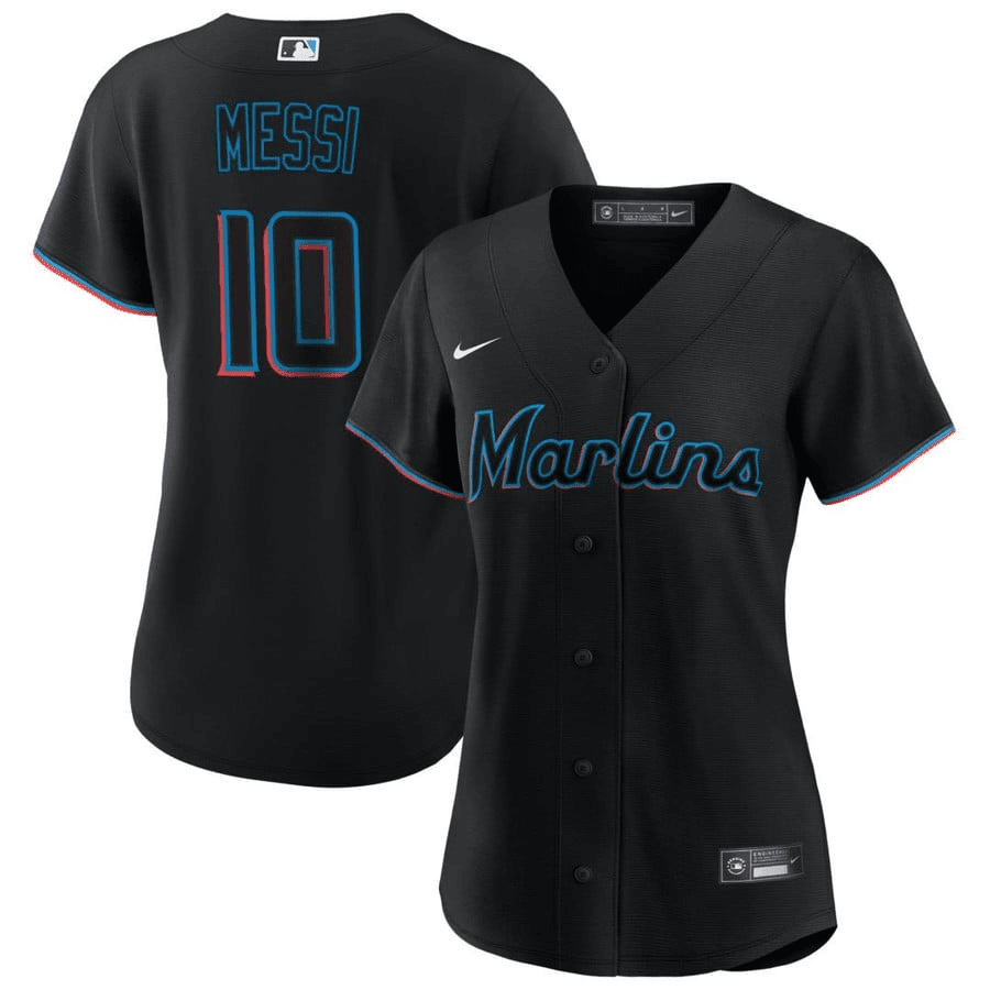 Lionel Messi Miami Marlins Stitched Black MLB Jersey Women's