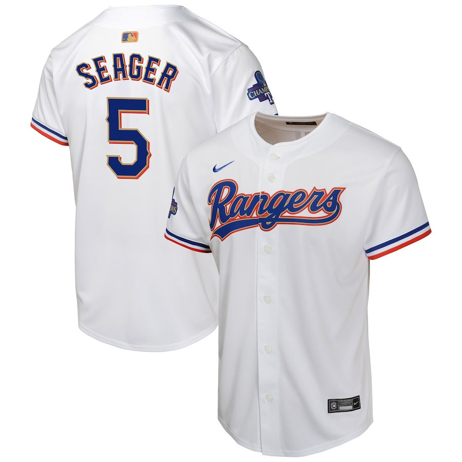 Corey Seager 5 Texas Rangers 2024 Gold Collection Limited White MLB Jersey Youth