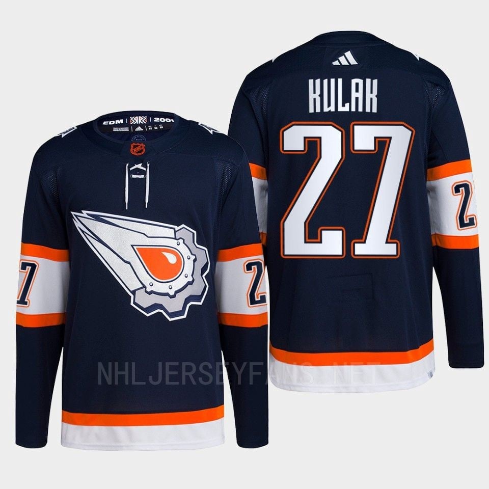Edmonton Oilers Brett Kulak 27 Navy Primegreen Reverse Retro 2.0 2022 NHL Jersey Men's