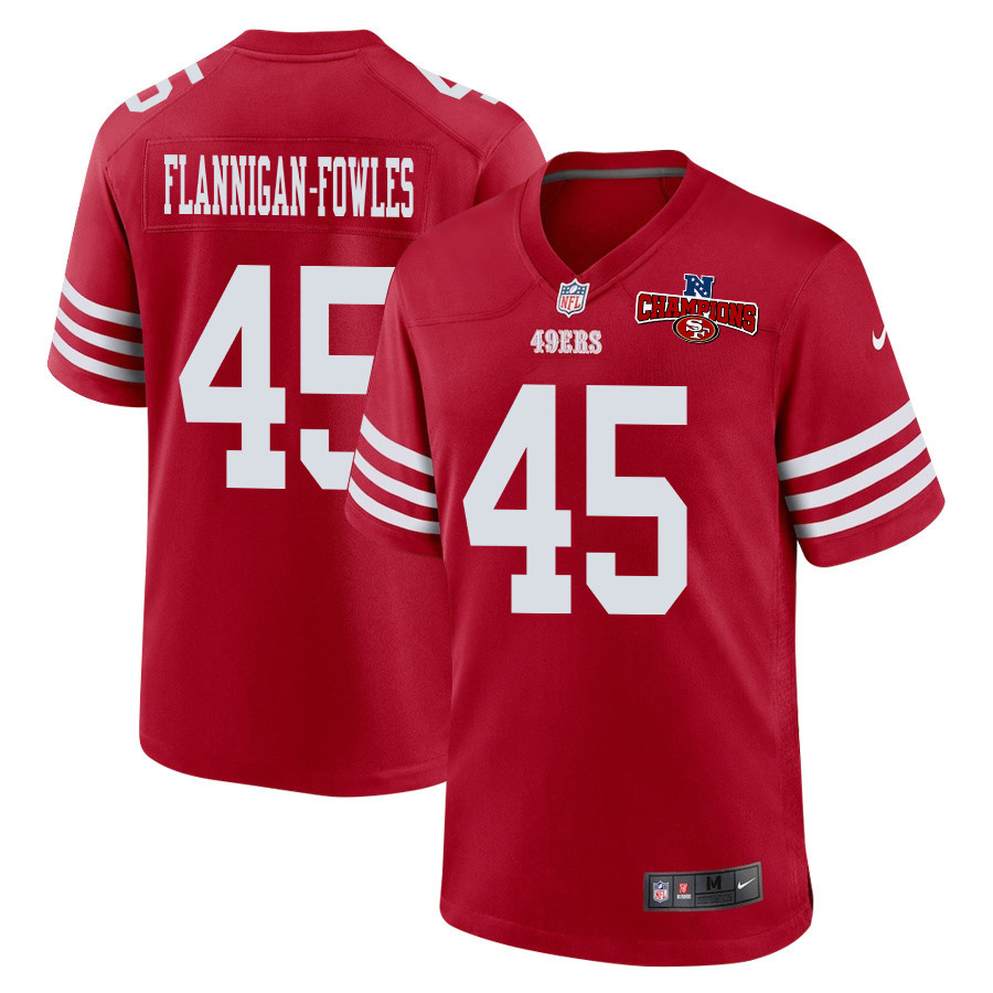 Demetrius Flannigan-Fowles 45 San Francisco 49ers NFC Champions Patch Game Scarlet NFL Jersey Men's