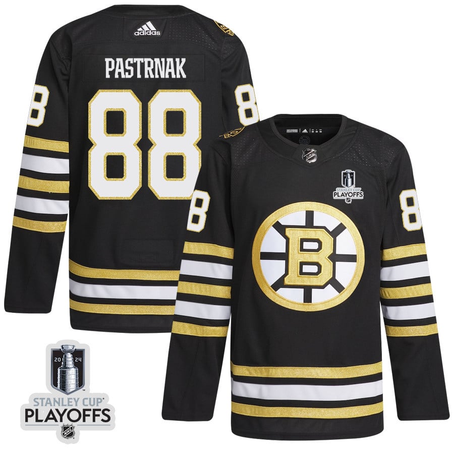 David Pastrnak 88 Boston Bruins 2024 Playoffs Patch Home Black NHL Jersey Men's