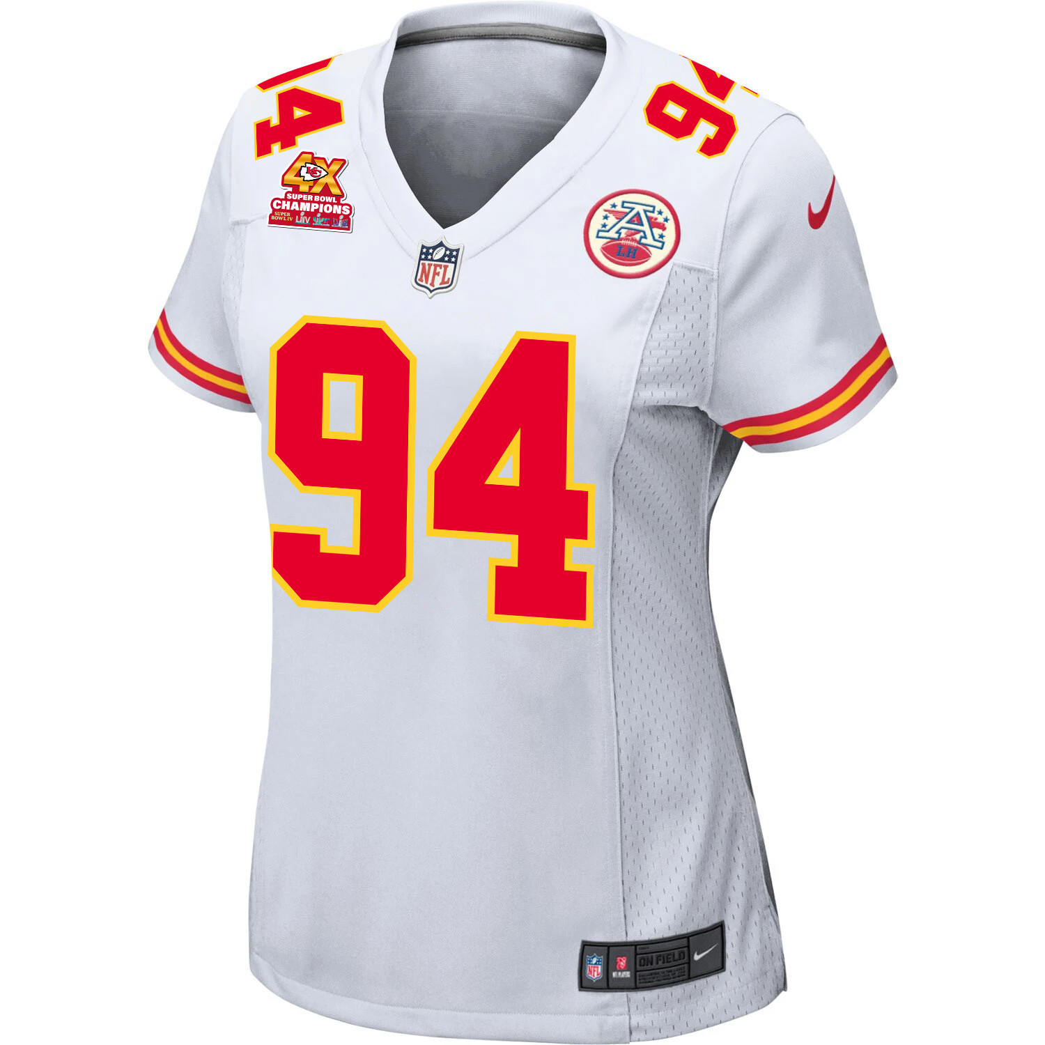 Malik Herring 94 Kansas City Chiefs Super Bowl LVIII Champions 4X Game White NFL Jersey Women's