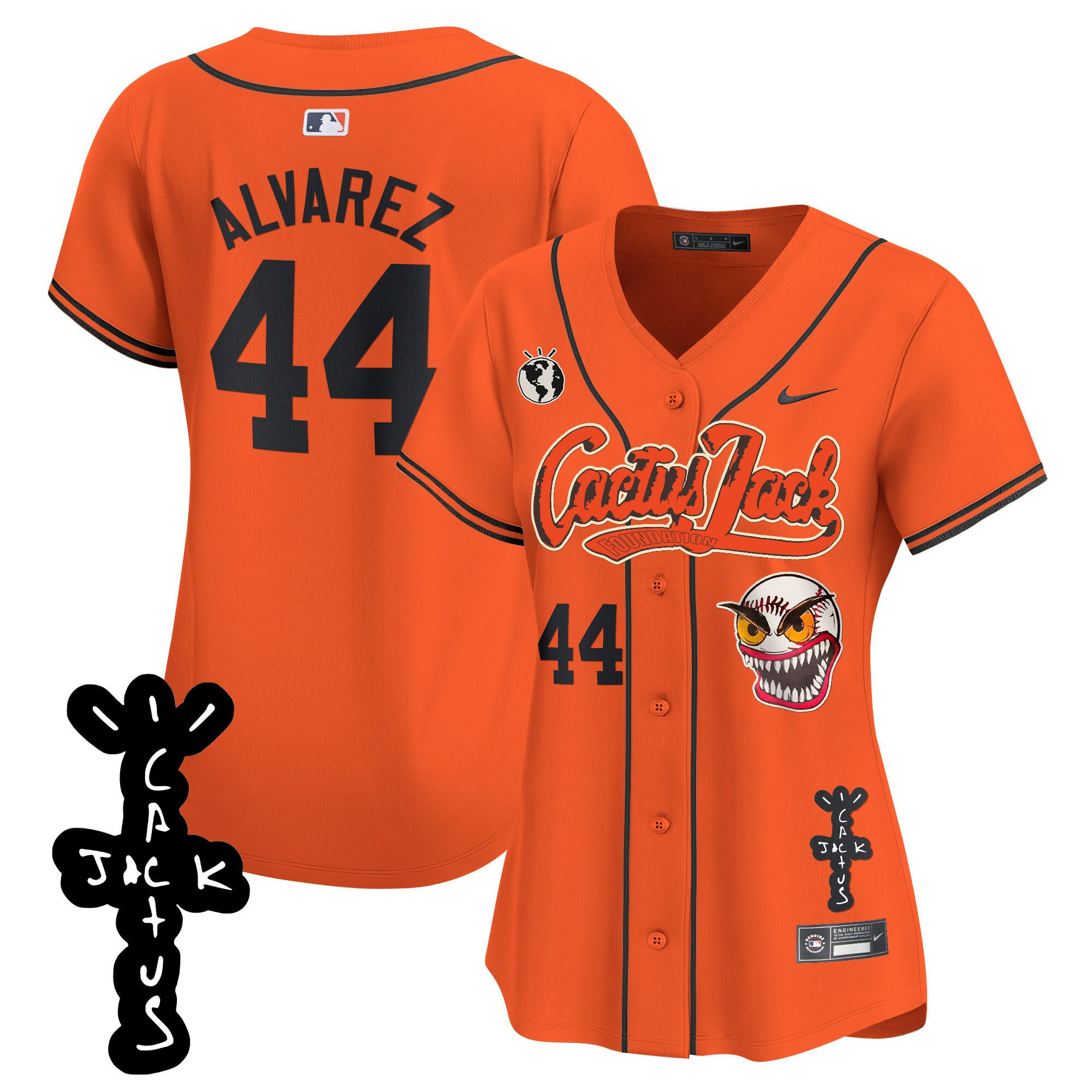 Yordan Alvarez 44 Houston Astros Cactus Jack Patch V2 Orange MLB Jersey Women's