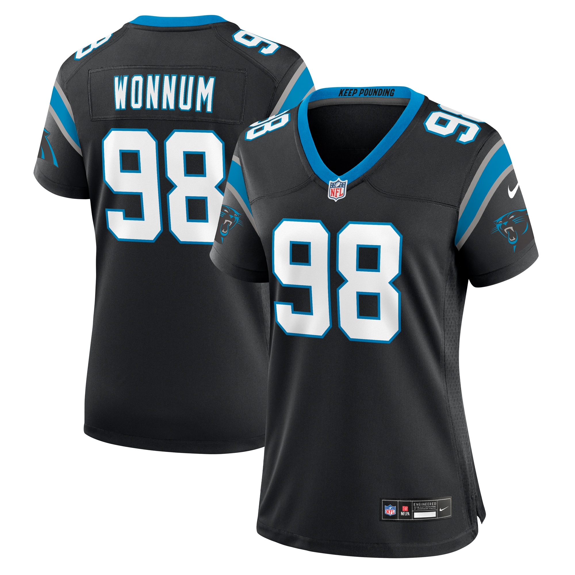 Carolina Panthers D.J. Wonnum Black Game NFL Jersey Women's