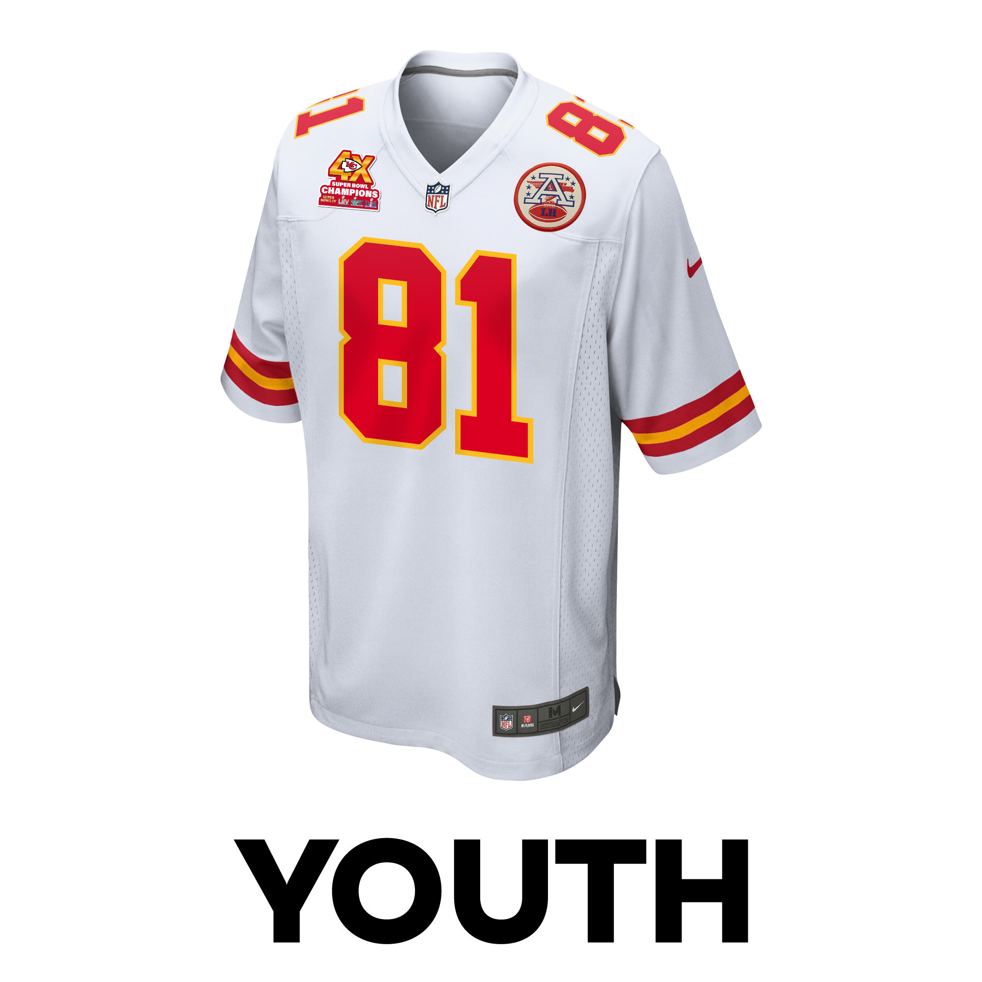 Blake Bell 81 Kansas City Chiefs Super Bowl LVIII Champions 4X Game White NFL Jersey Youth