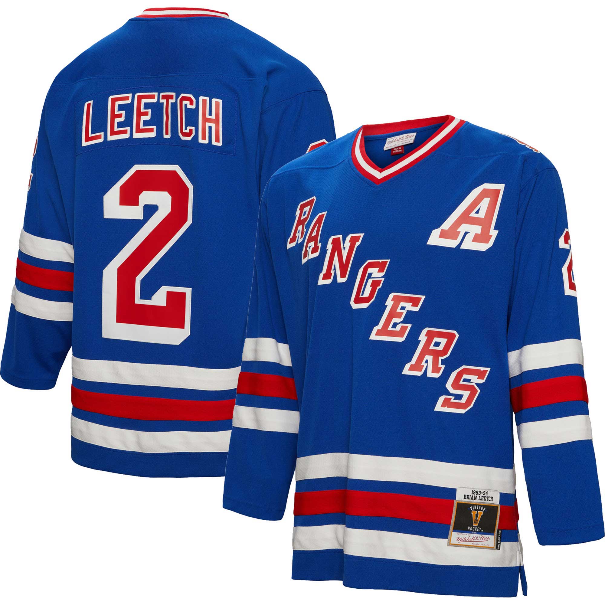 New York Rangers Brian Leetch Mitchell Ness Blue Alternate Captain Patch 1993/94 Blue Line Player NHL Jersey Men's