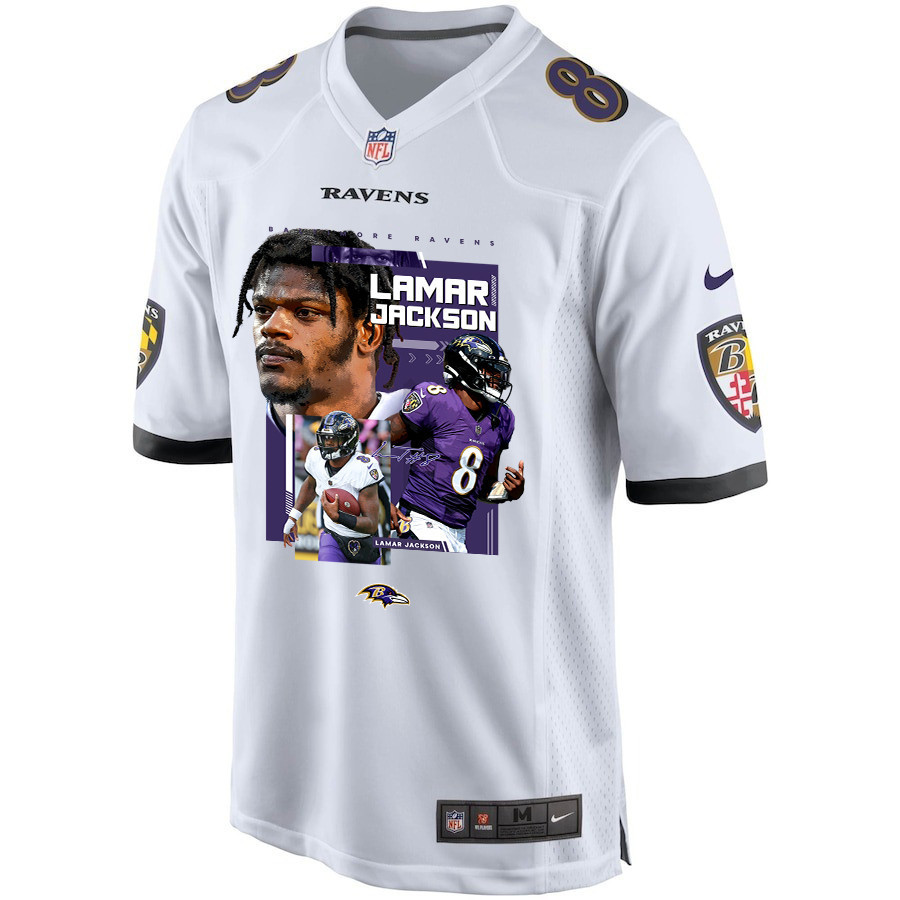 Lamar Jackson 8 Baltimore Ravens Cobra Jackson Game White NFL Jersey Men's