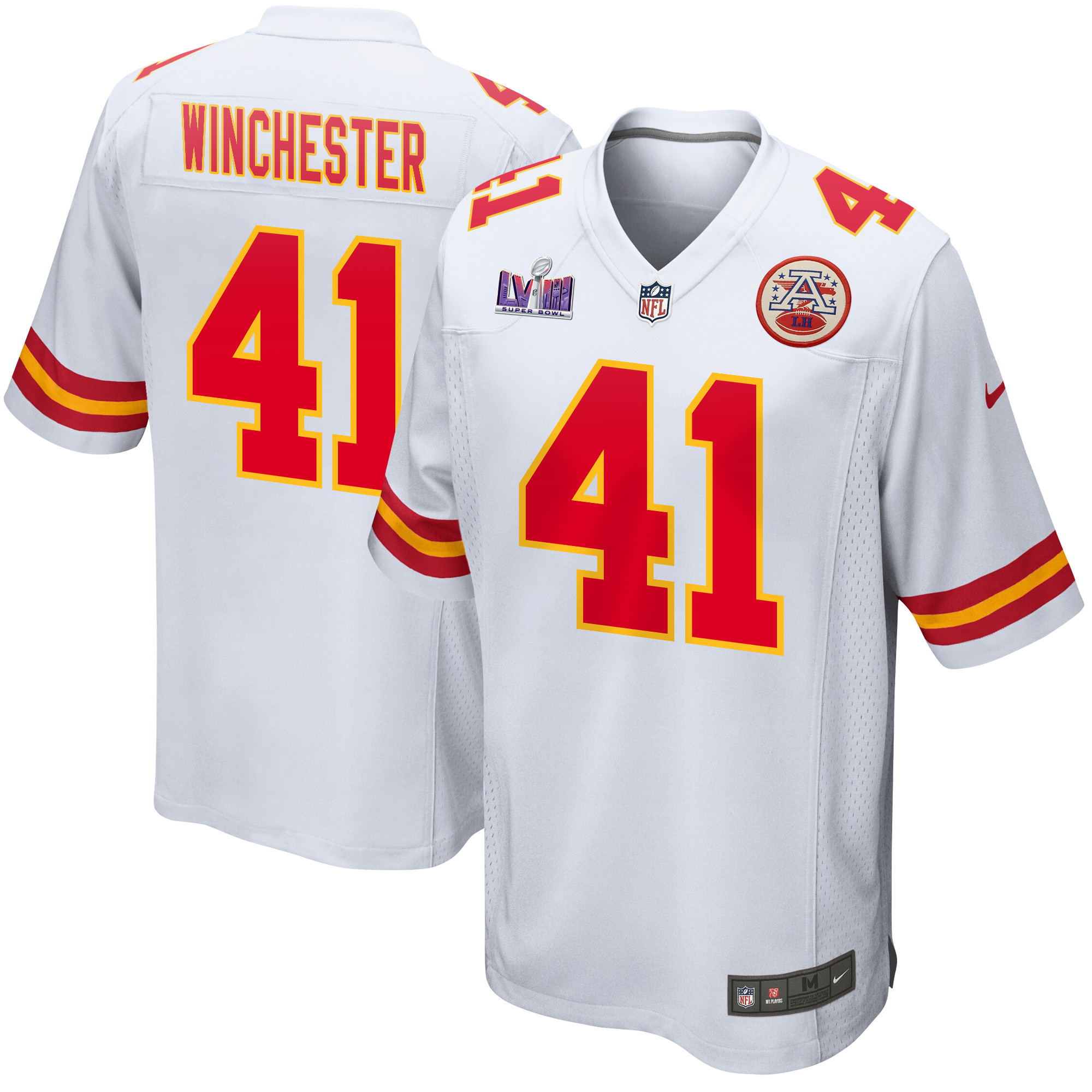 James Winchester 41 Kansas City Chiefs Super Bowl LVIII Patch Game White NFL Jersey Men's