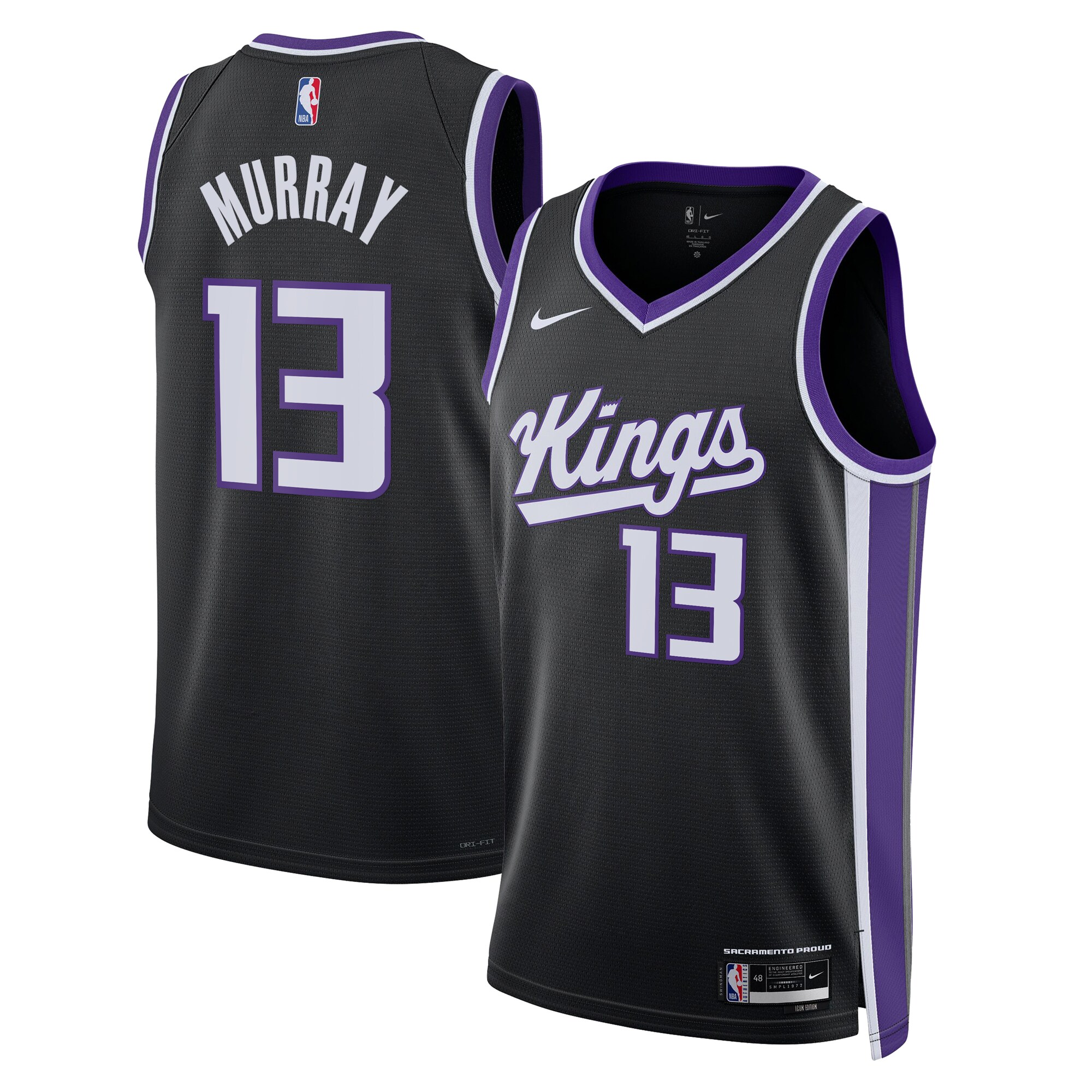Camiseta Icon Edition Swingman de los Sacramento Kings Negro Keegan Murra Unisex NBA Jersey Unisex