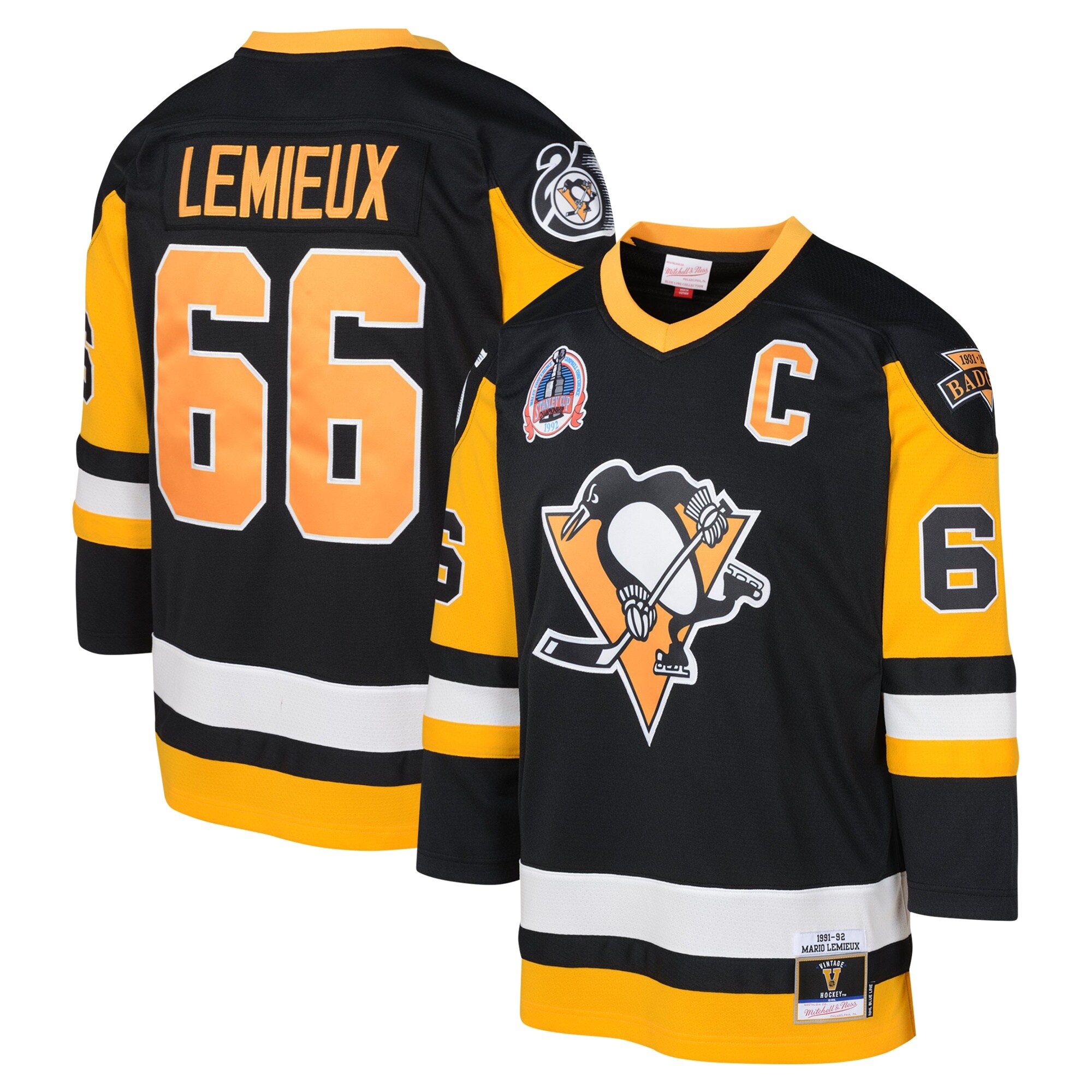 Pittsburgh Penguins Mario Lemieux Mitchell Ness Black 1991-92 Blue Line Player NHL Jersey Youth