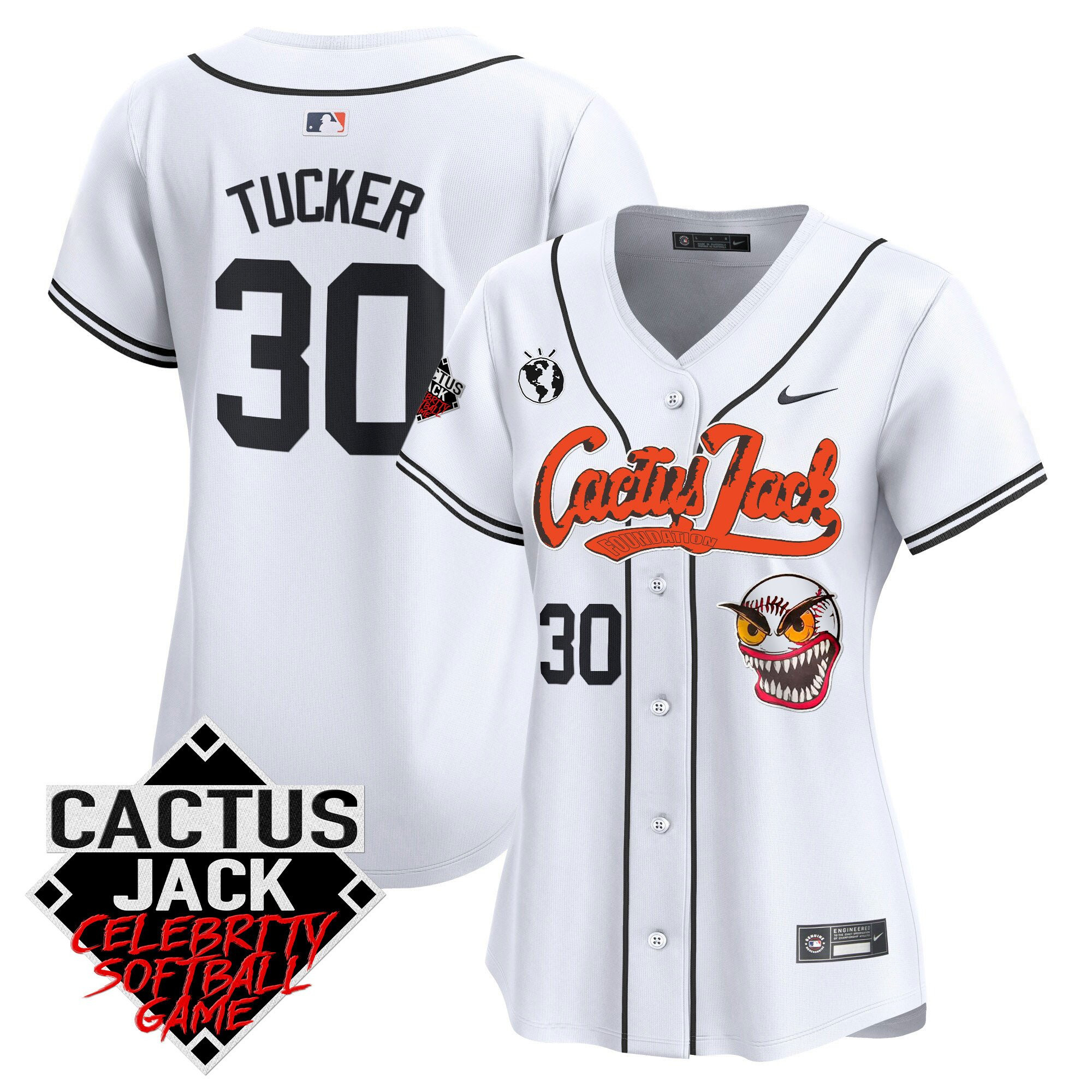 Kyle Tucker 30 Houston Astros Cactus Jack Celebrity Softball Game Patch White MLB Jersey Women's