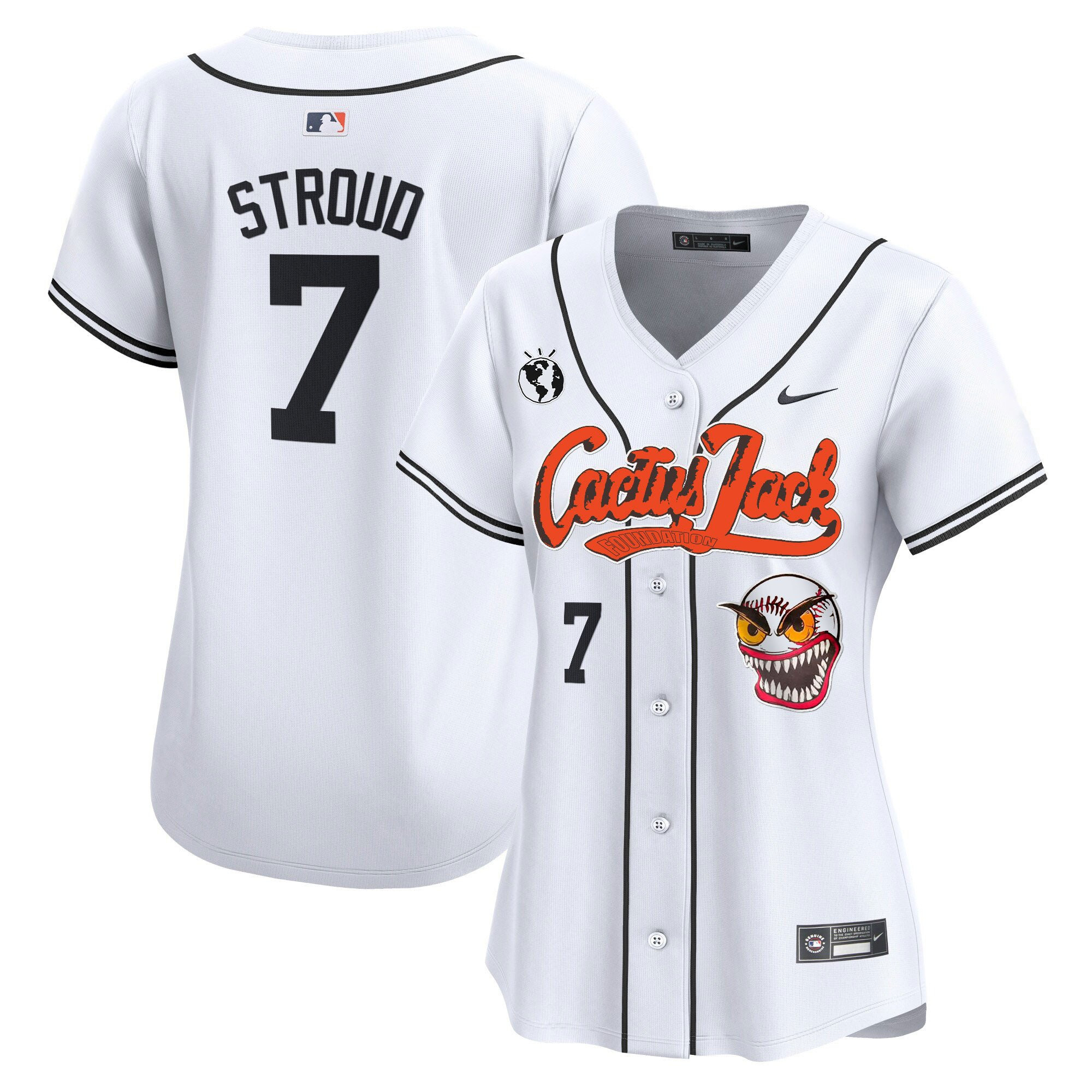 CJ Stroud 7 Houston Astros Cactus Jack Patch White MLB Jersey Women's