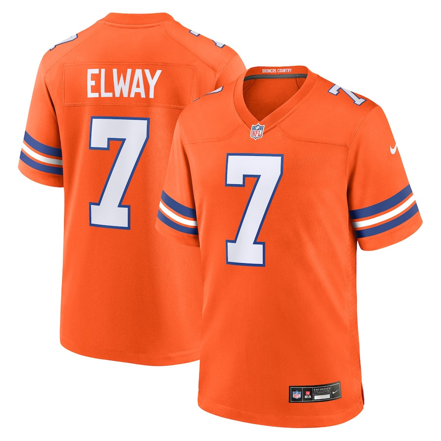 John Elway 7 Denver Broncos Mile High Collection 1977 Throwback Retired Player Game Orange NFL Jersey Men's