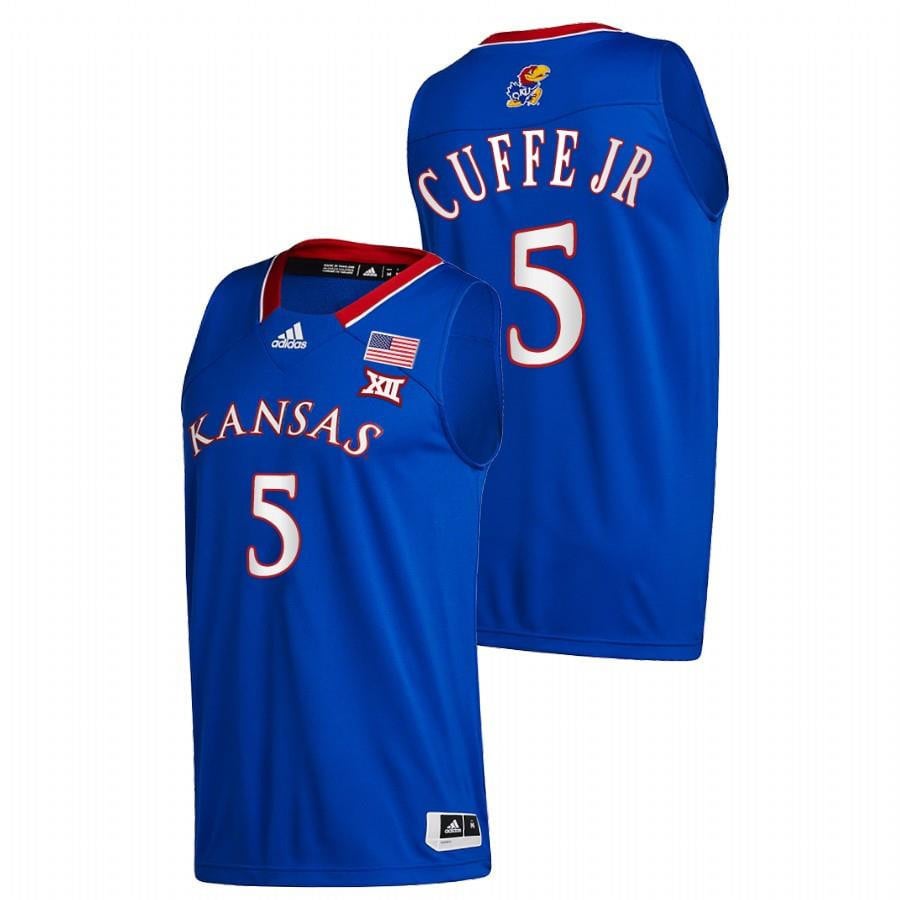 Kyle Cuffe Jr. 5 Blue Kansas Jayhawks 2023 Away College NCAA Jersey Men's