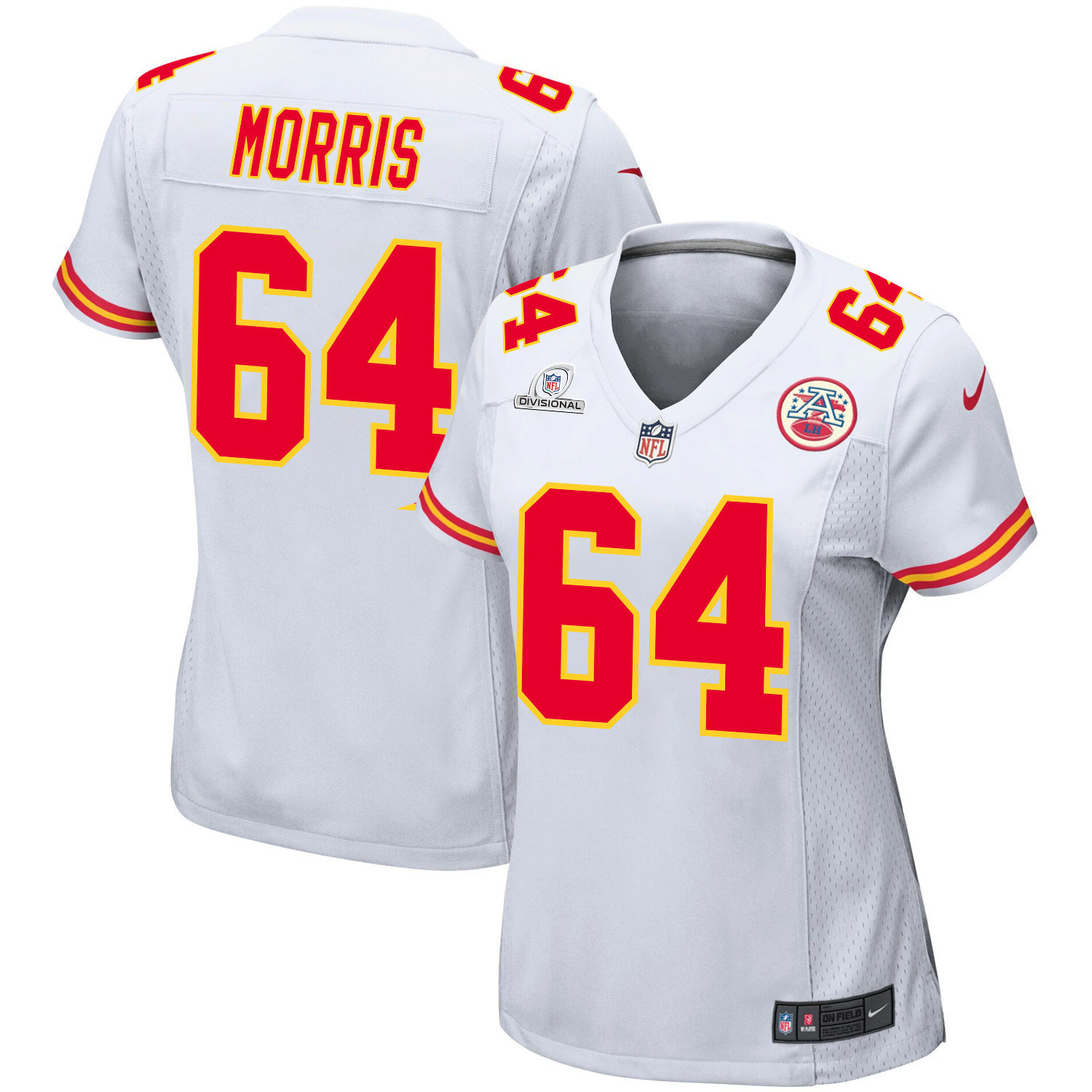 Wanya Morris 64 Kansas City Chiefs Super Bowl LVIII Patch Game White NFL Jersey Women's