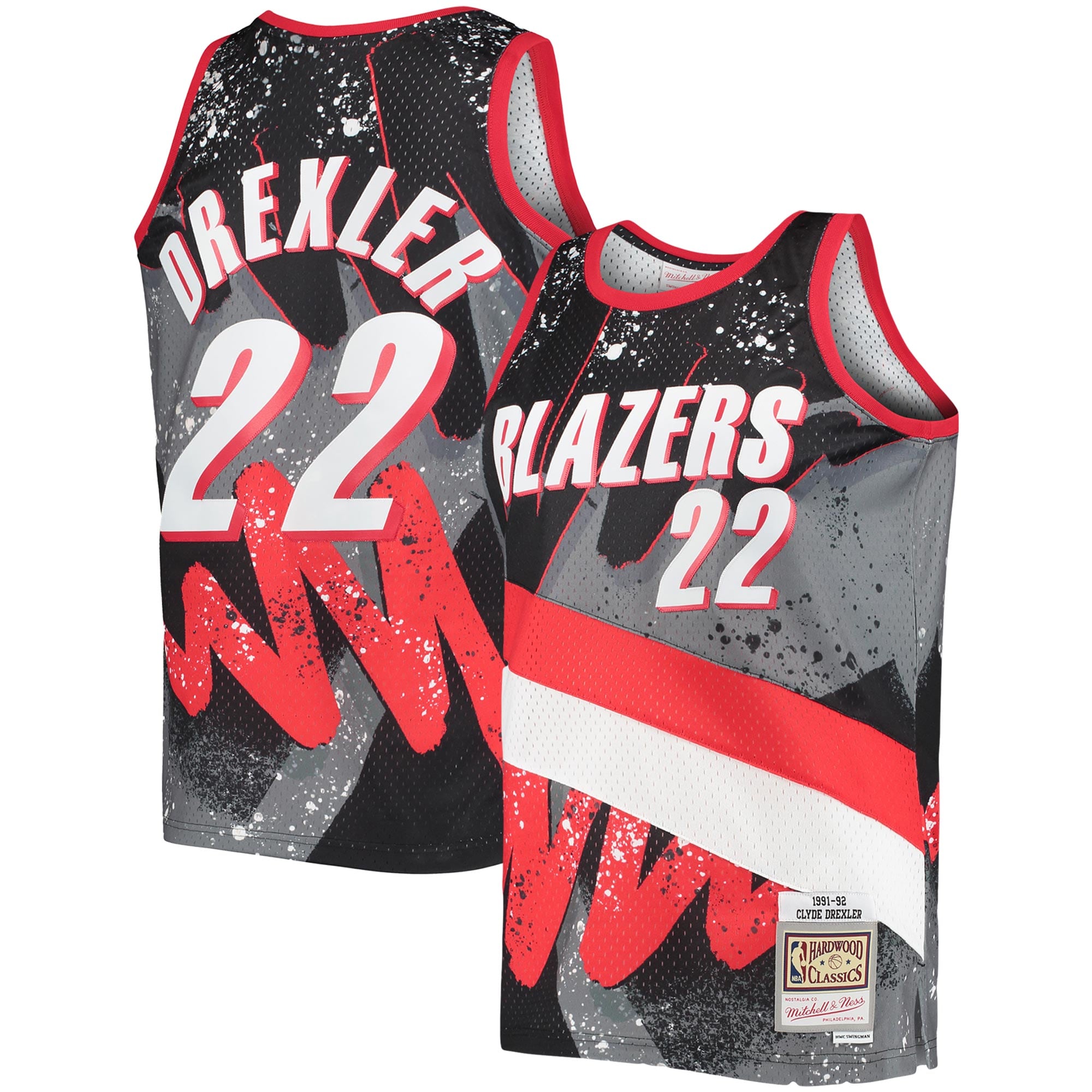 Mitchell Ness Clyde Drexler Black Portland Trail Blazers Hardwood Classics 1991/92 Hyper Hoops Swingman NBA Jersey Men's