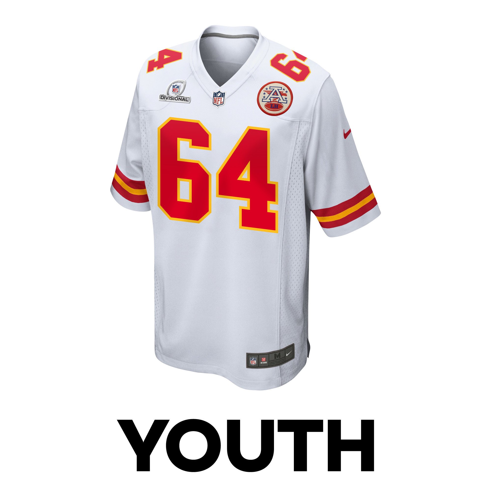 Wanya Morris 64 Kansas City Chiefs Super Bowl LVIII Patch Game White NFL Jersey Youth
