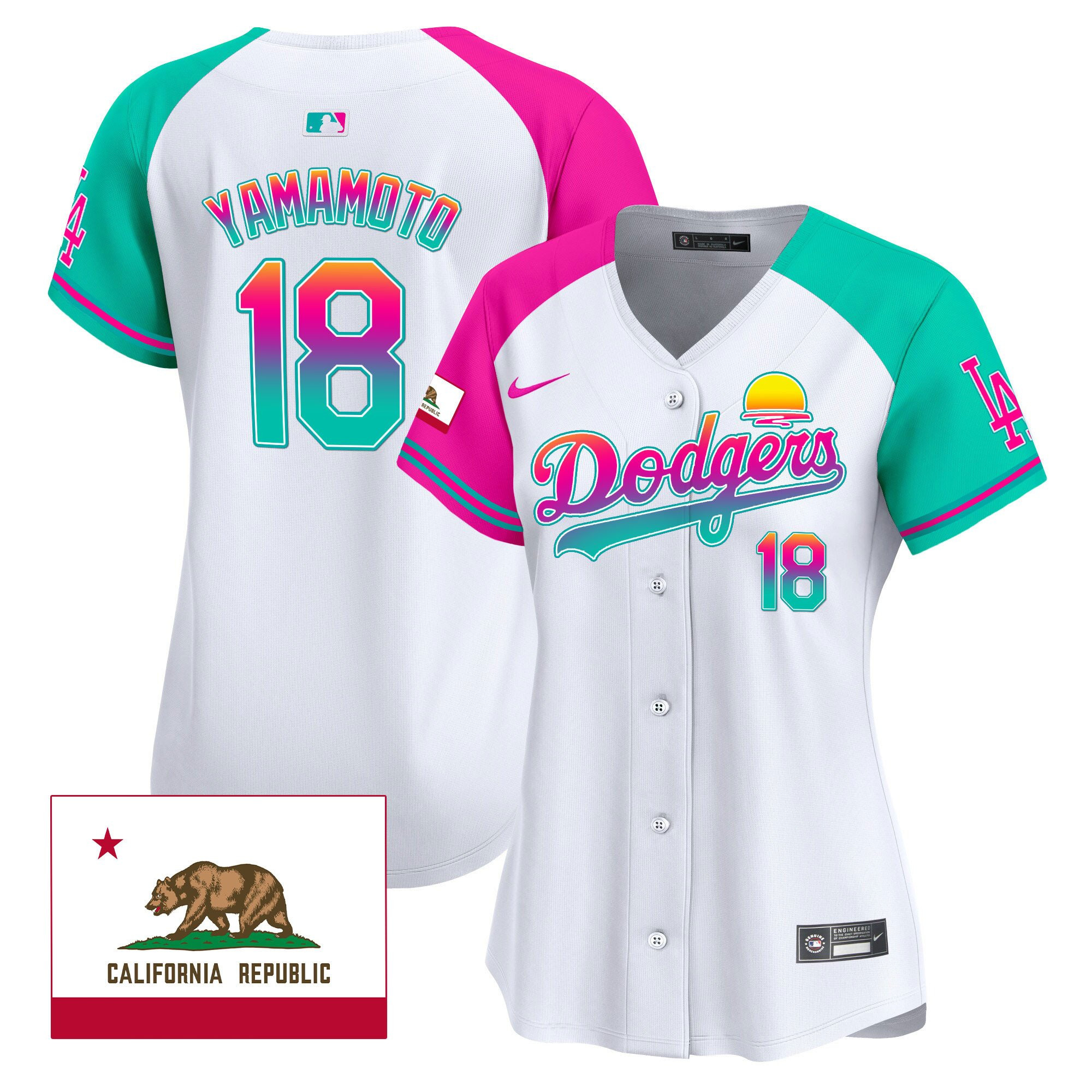 Yoshinobu Yamamoto 18 Los Angeles Dodgers 2024 Los Angeles City Style California Republic Patch Alternate MLB Jersey Women's
