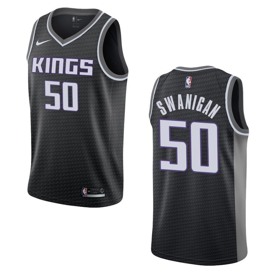 Sacramento Kings 50 Caleb Swanigan Statement Swingman Black NBA Jersey Men's