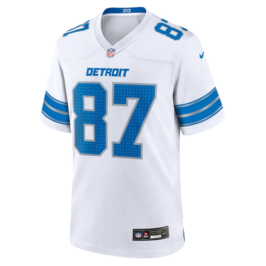 Sam LaPorta 87 Detroit Lions White Game White NFL Jersey Men's